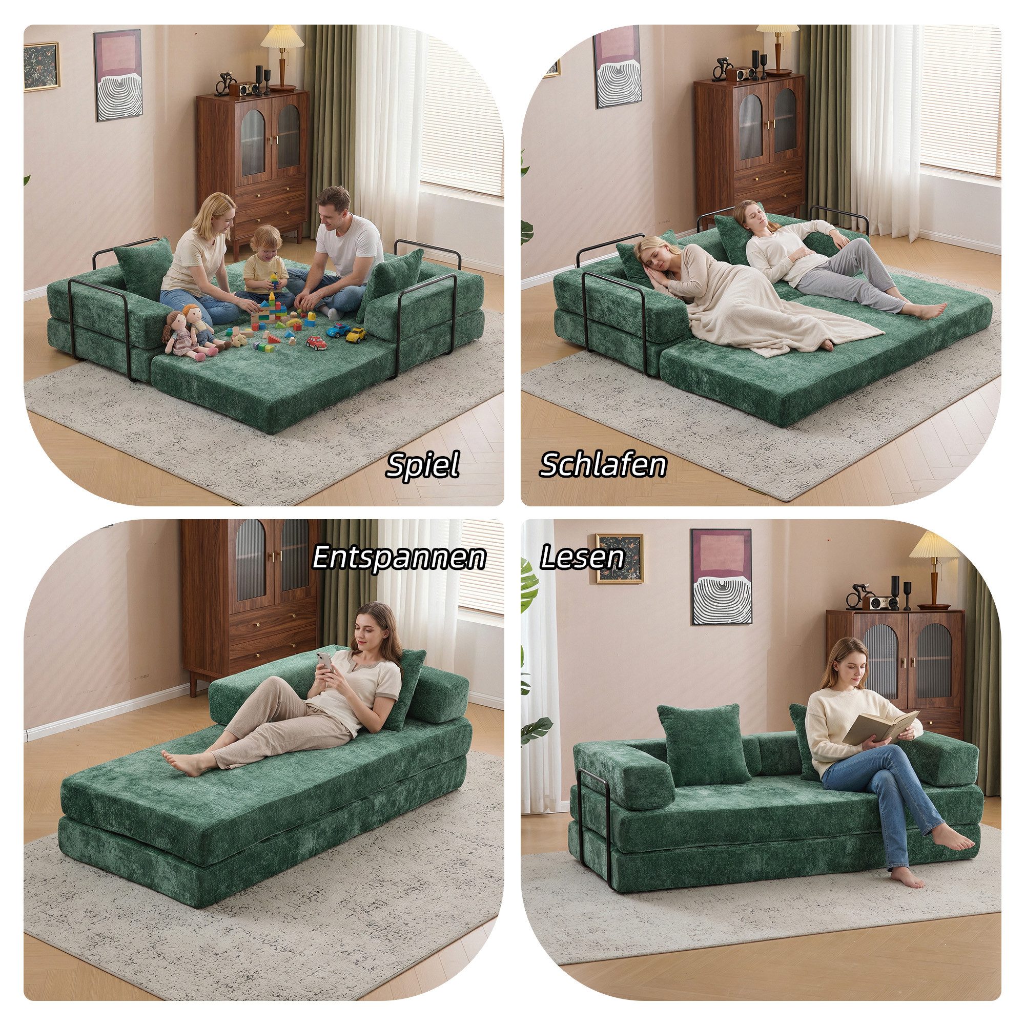 Vankel Loungesofa 4-in-1 Wohnzimmers sofa mit Schlaffunktion – faltbares Sofa, Platzsparendes Design für kleine Räume – Sofa, Liege und Bett in einem – Bild 3 von 5