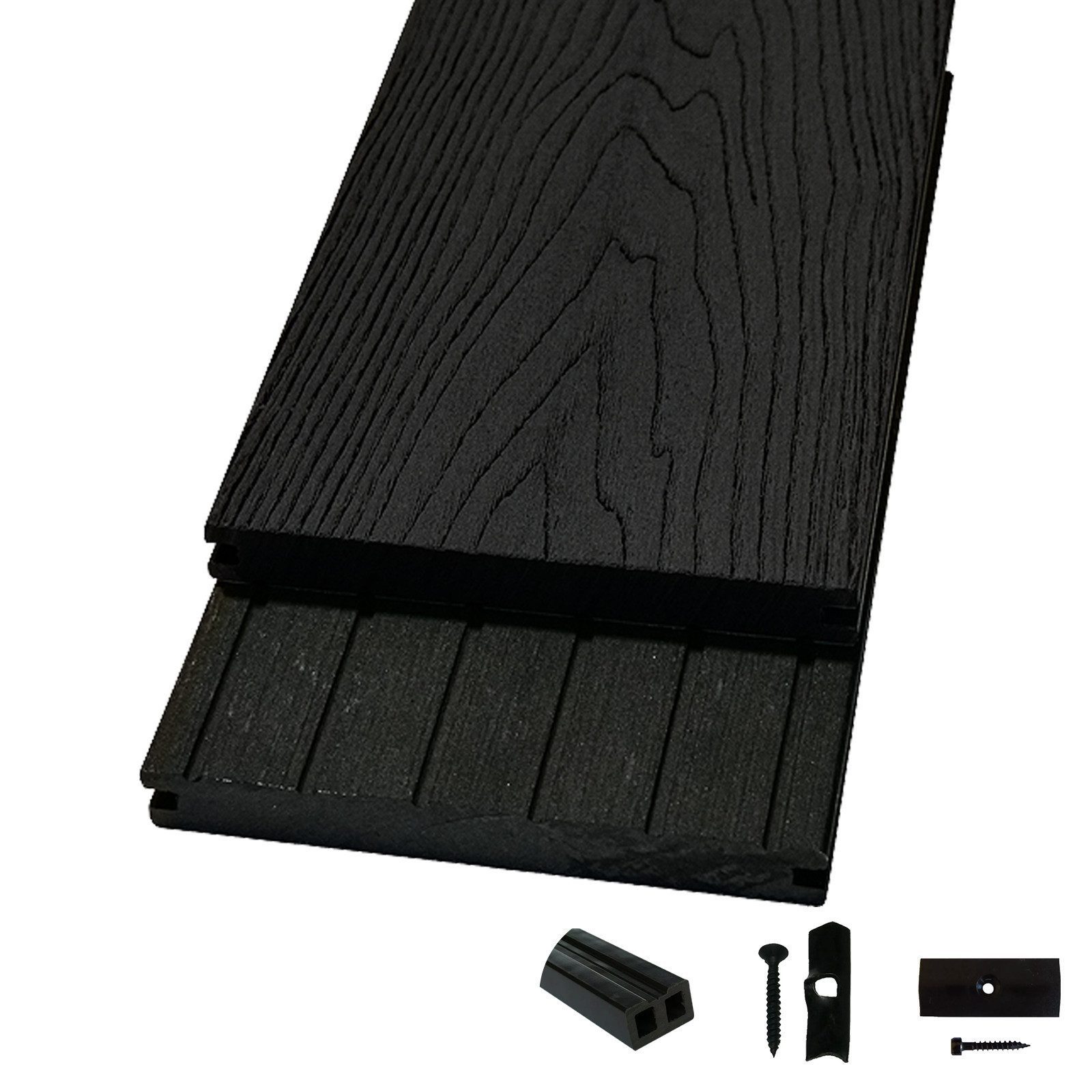 Woodstore24 Terrassendielen WoodoMalta WPC Massivdiele in Holzoptik für den Garten mit Clipsystem, (Bodenbelag Komplettset mit Unterkonstruktion, Clip-Befestigung, 2,4m L x 14,6cm B x 1,8cm Stärke, in grau, anthrazit & braun), Holzoptik, Klicksystem, Außenbereich, Gastronomie geeignet, wetterfest