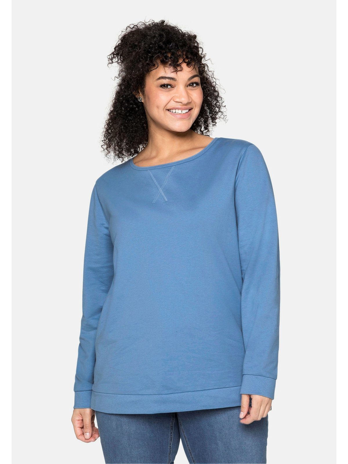 Sheego Sweatshirt Große Größen mit seitlichen Reißverschlüssen jeansblau