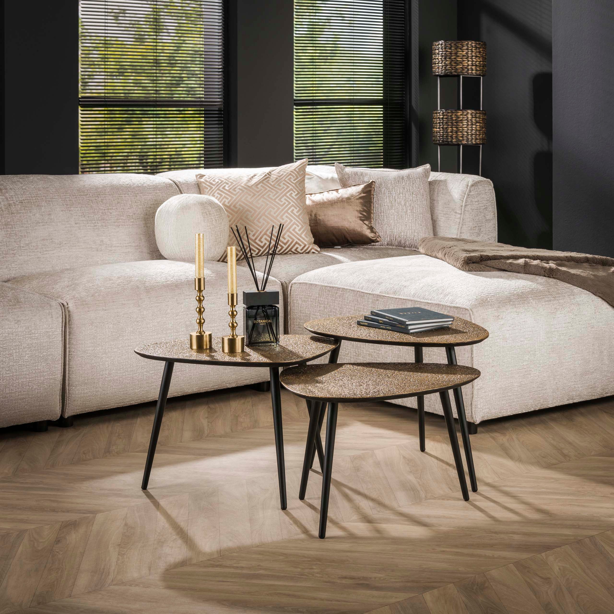 alesvelt Couchtisch ALESSIO BRONZO 3-teilige Satztische in Antik-Metallic (3er-Set), 58x48x43cm Metallic-Look Antik