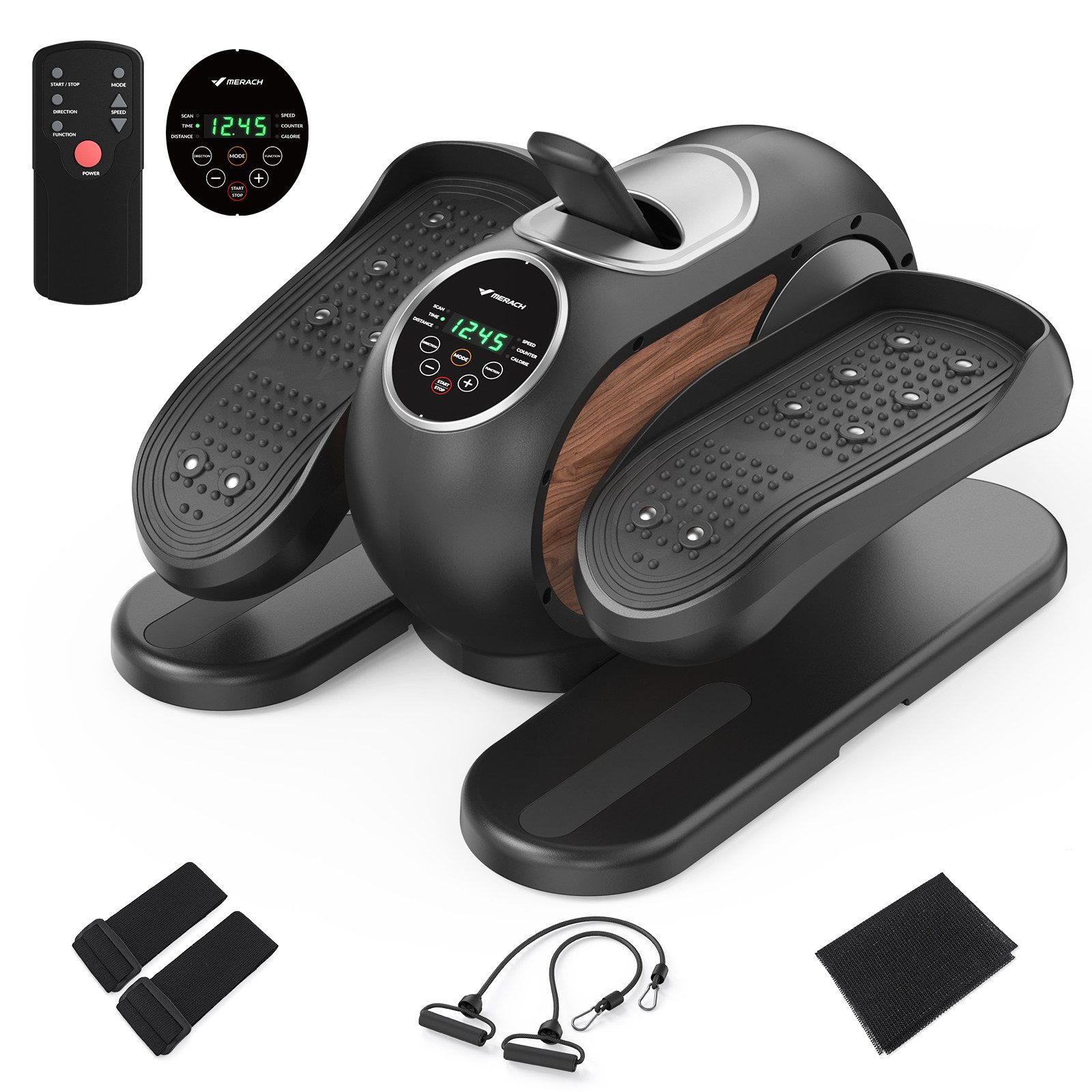 MERACH Crosstrainer Mini Ellipsentrainer, Untertisch Crosstrainer für Zuhause (12-stufiger einstellbarer Widerstand/Geschwindigkeit, Fernbedienung, platzsparend, 100% vormontiert, LCD-Display, langlebiger Beintrainer), Auto- & Manueller Modus, geräuscharm, ideal für Senioren, Erwachsene