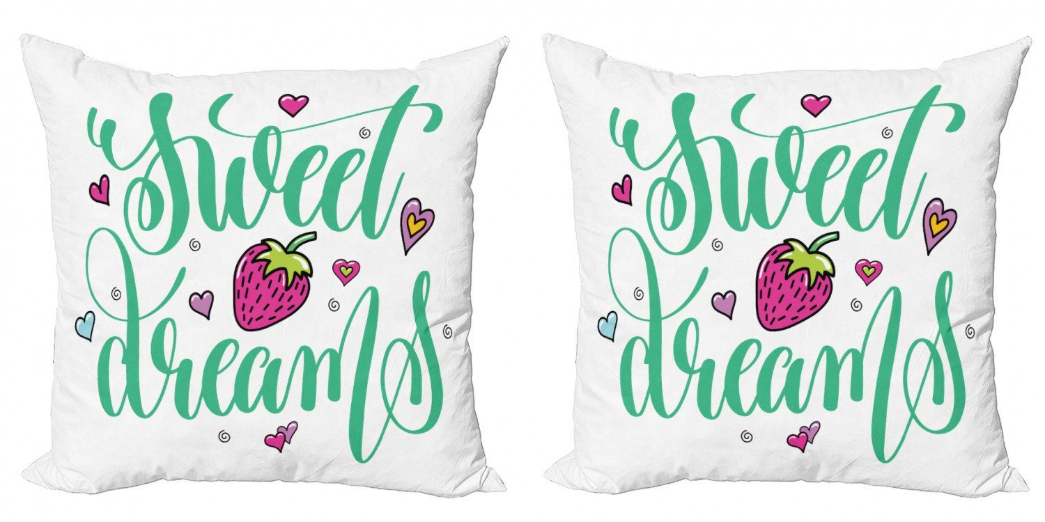 (2 Süße Accent Stück), Doppelseitiger Kissenbezüge Abakuhaus Digitaldruck, Träume Herz-Erdbeere Modern