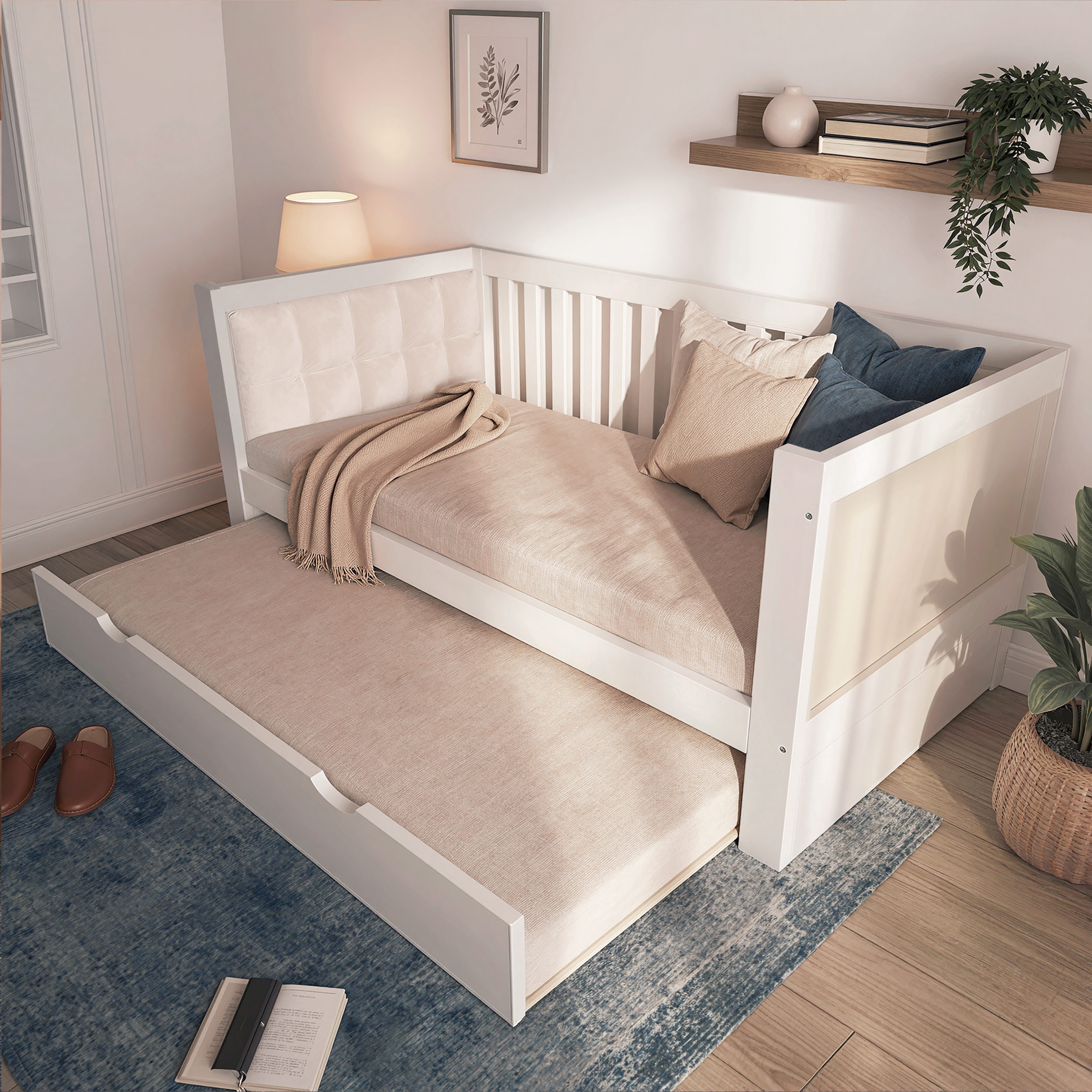 TavilaEcon Daybett Schlafsofa mit abgerundeten Armlehnen, Komfortable Rückenlehne (1 tlg), mit Ausziehbett, ohne Matratze, Weiß