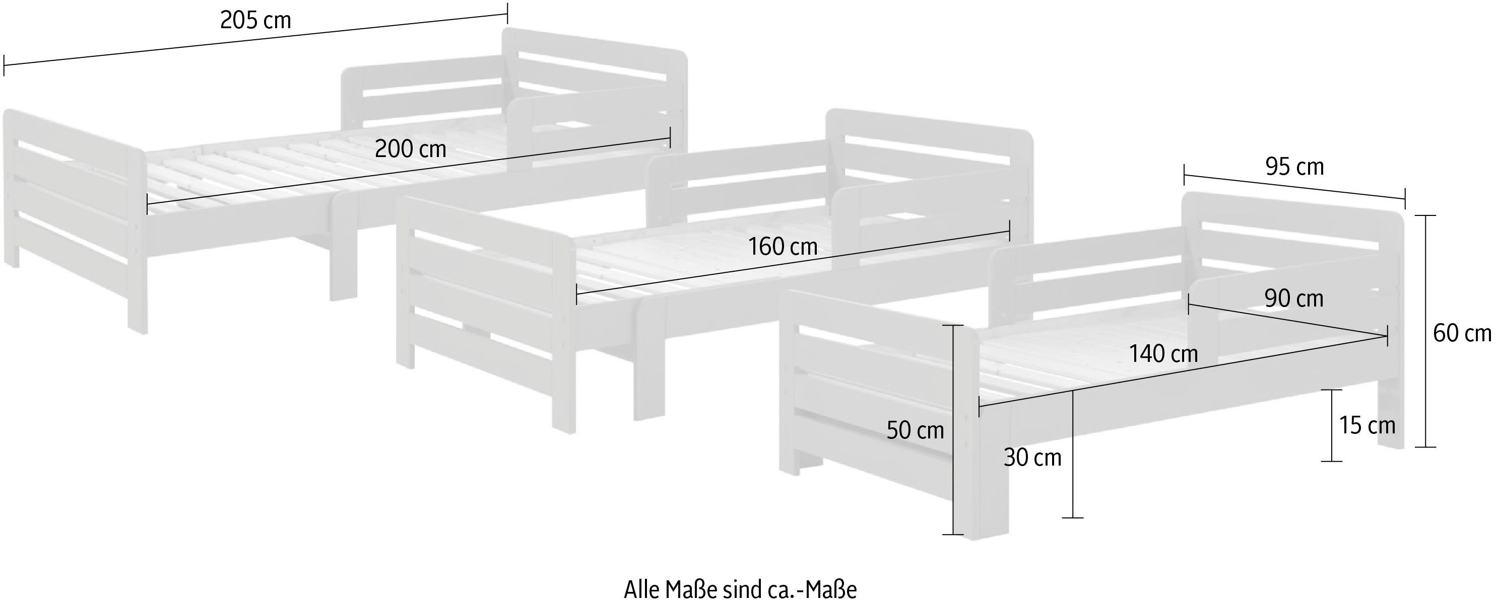 160 Weiß Vipack Länge cm, 200 in und (Packung), bzw. Einzelbett Grau lackiert oder Kinderbett, 140