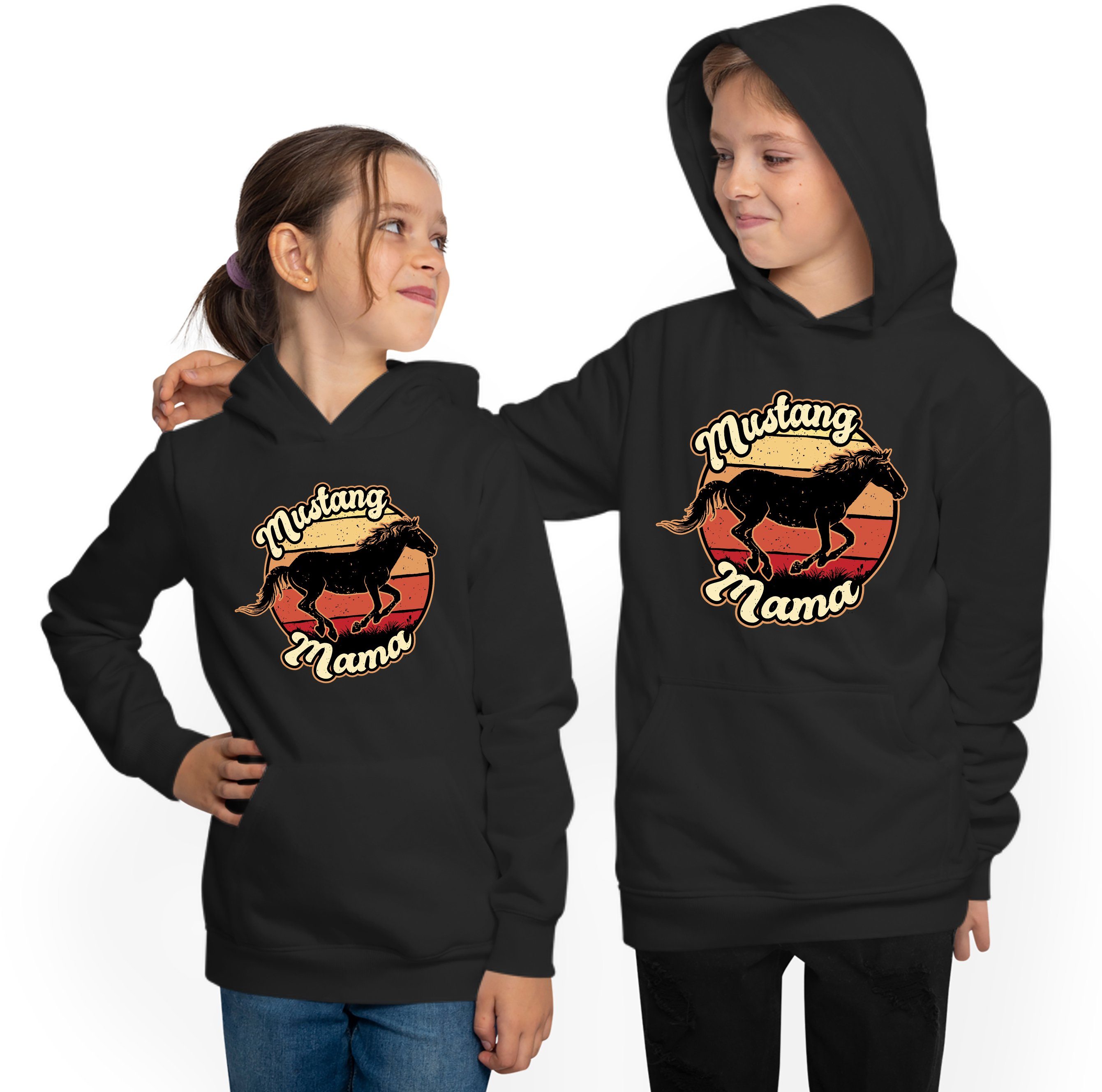 Hoodie Hoodie Mustang Pferde MyDesign24 mit Kapuzen Kinder Kapuzensweater Mama Aufdruck, Sweatshirt i164