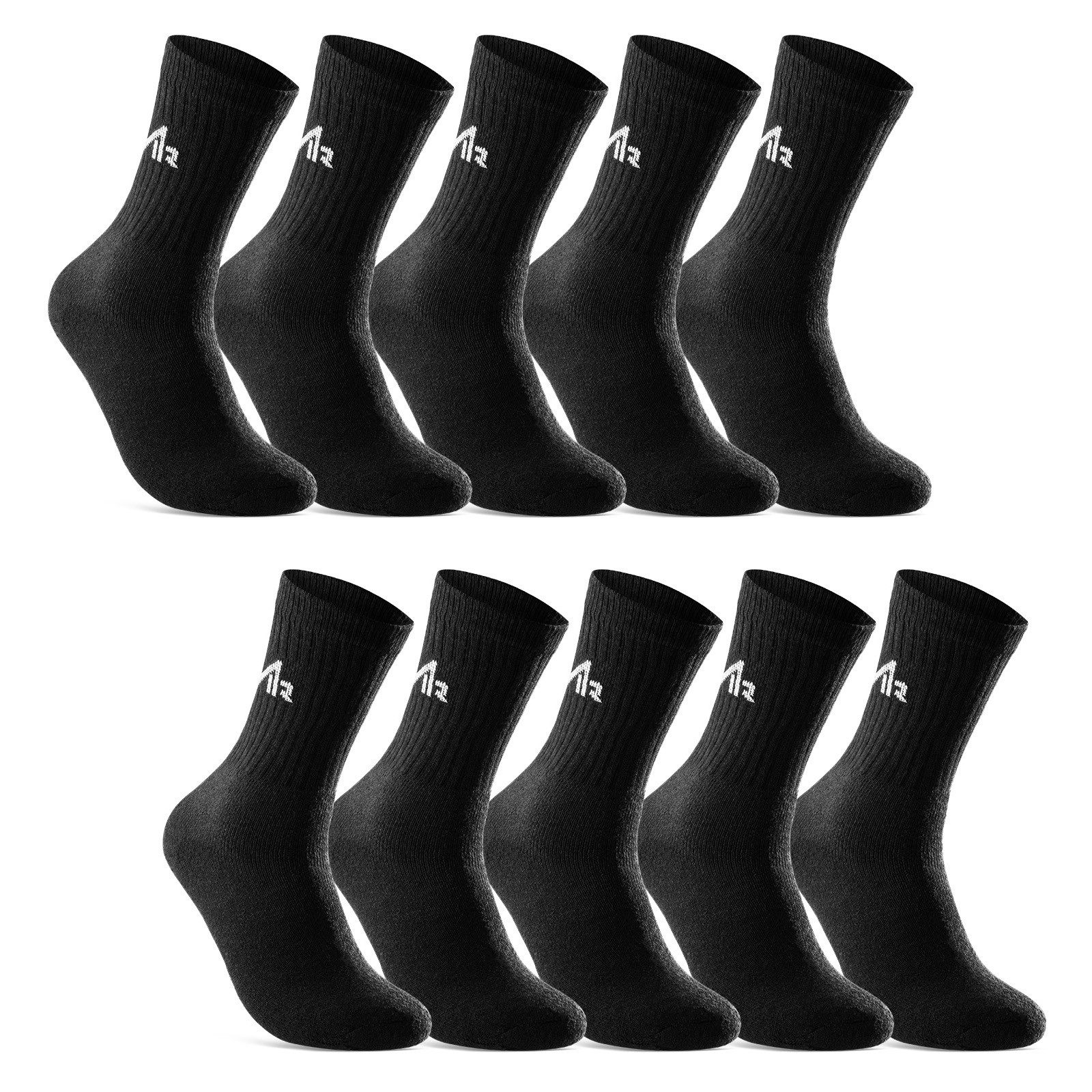 sockenkauf24 Sportsocken 10 Paar "i1R" Sport Socken Herren & Damen Socken Tennissocken (Schwarz, 43-46) mit Frotteesohle - 10300