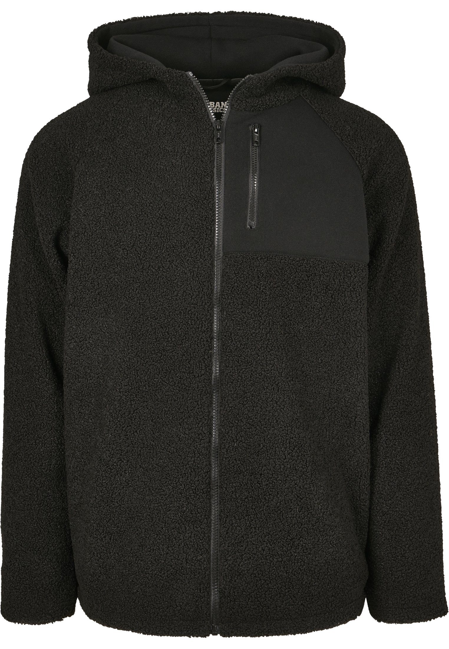 URBAN CLASSICS Strickfleecejacke Jacket Sherpa Hooded Herren Zip Classics Plus Size Urban (1-St)