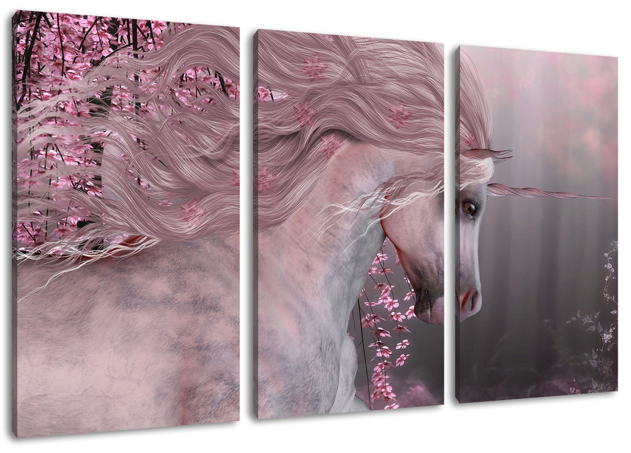 Leinwandbild wunderbares 3Teiler (1 inkl. St), wunderbares Pixxprint Leinwandbild bespannt, Einhorn, Zackenaufhänger Einhorn (120x80cm) fertig