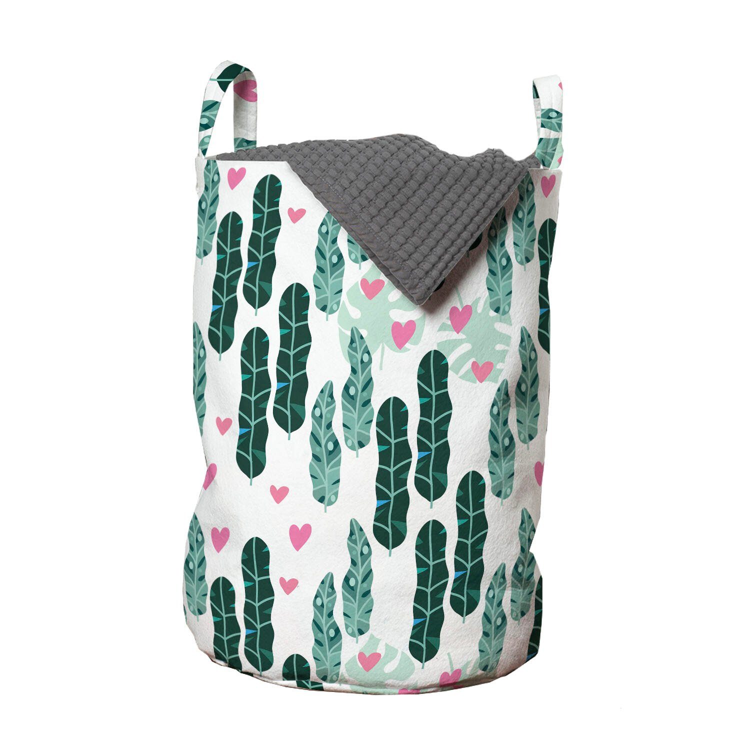 Abakuhaus Wäschesäckchen Wäschekorb mit Griffen Kordelzugverschluss für Waschsalons, Philodendron Insel Blätter Herzen