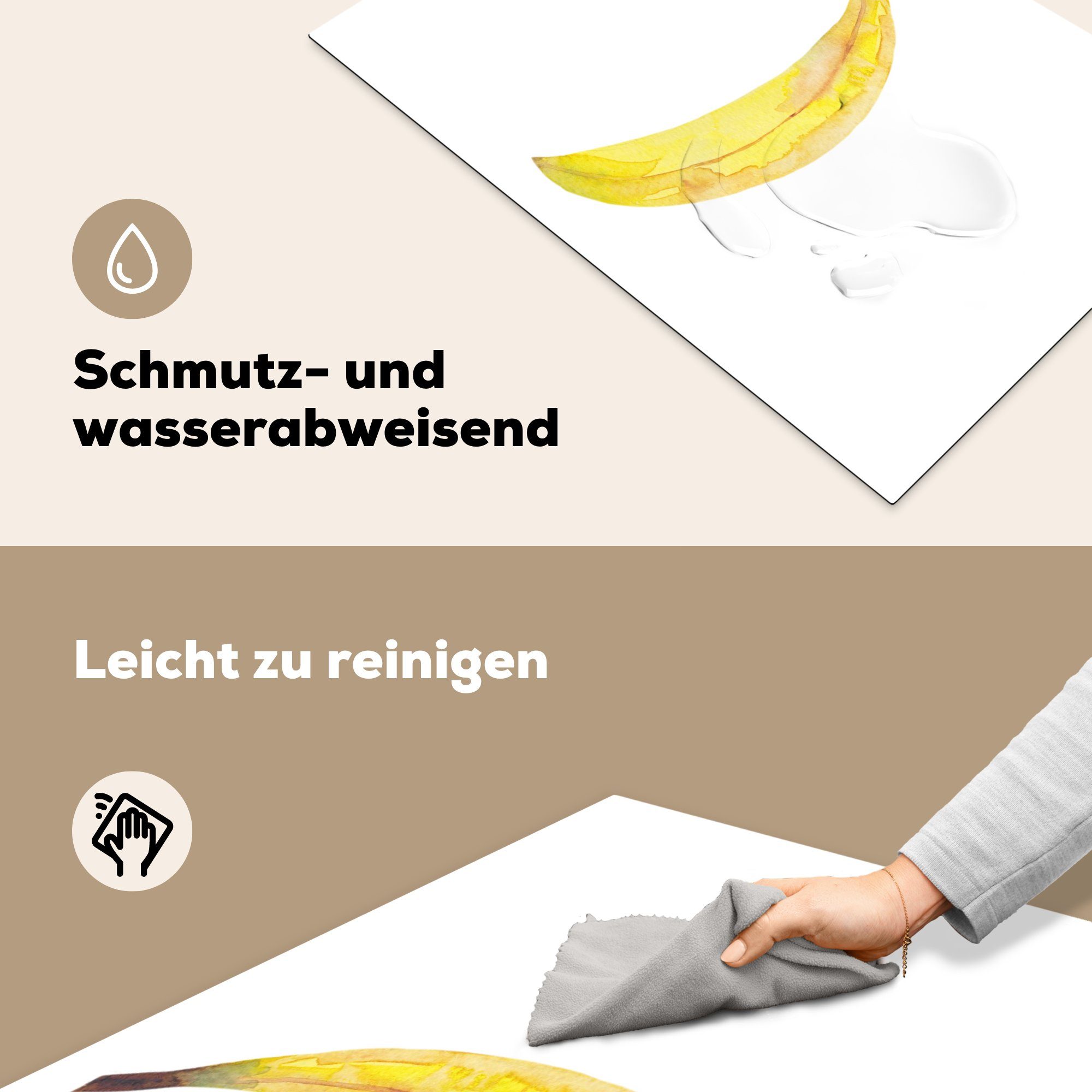 MuchoWow Herdblende-/Abdeckplatte Banane - Aquarell tlg), 81x52 Weiß, - Ceranfeldabdeckung cm, die Vinyl, Schutz für (1 Induktionskochfeld küche