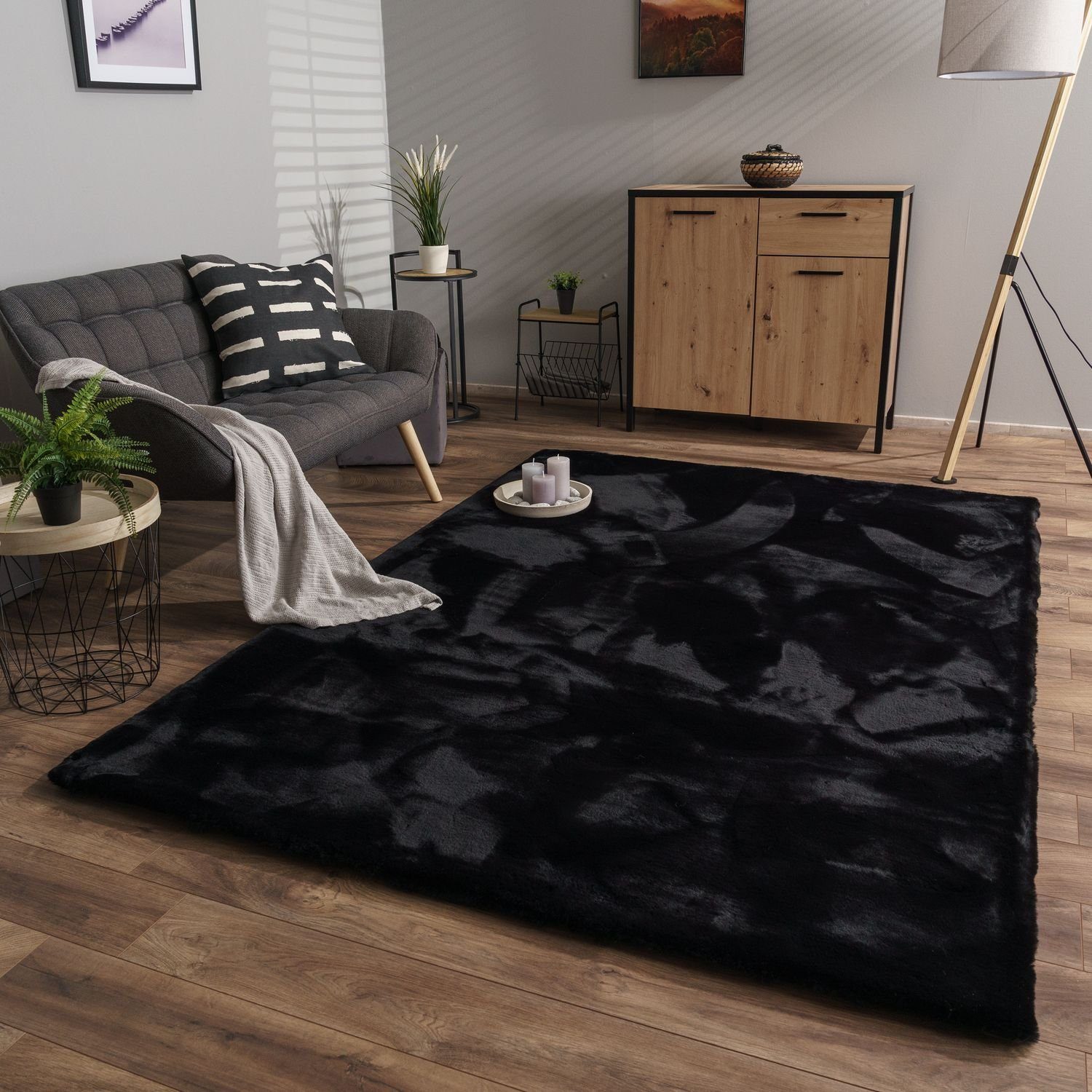 Hochflor-Teppich Wohnzimmer rechteckig, Höhe: Kaninchenfell, Langflor 39 Teppich mm Home, TT Hochflor Soft