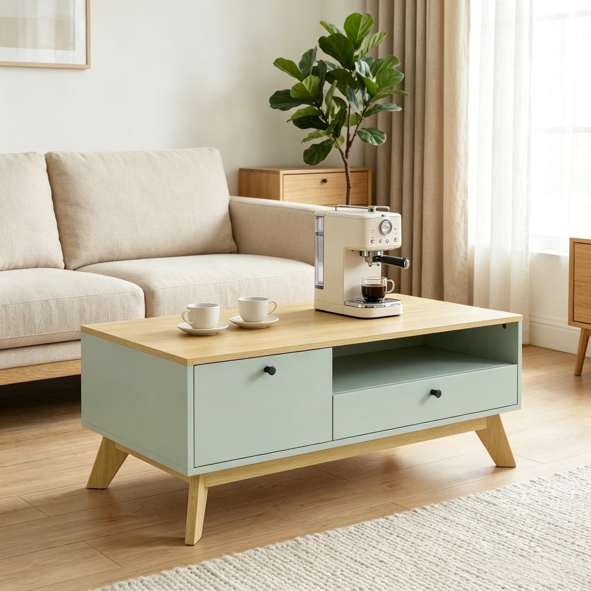 ibettertec Couchtisch Couchtisch, rechteckiger Beistelltisch mit Schublade (Set)