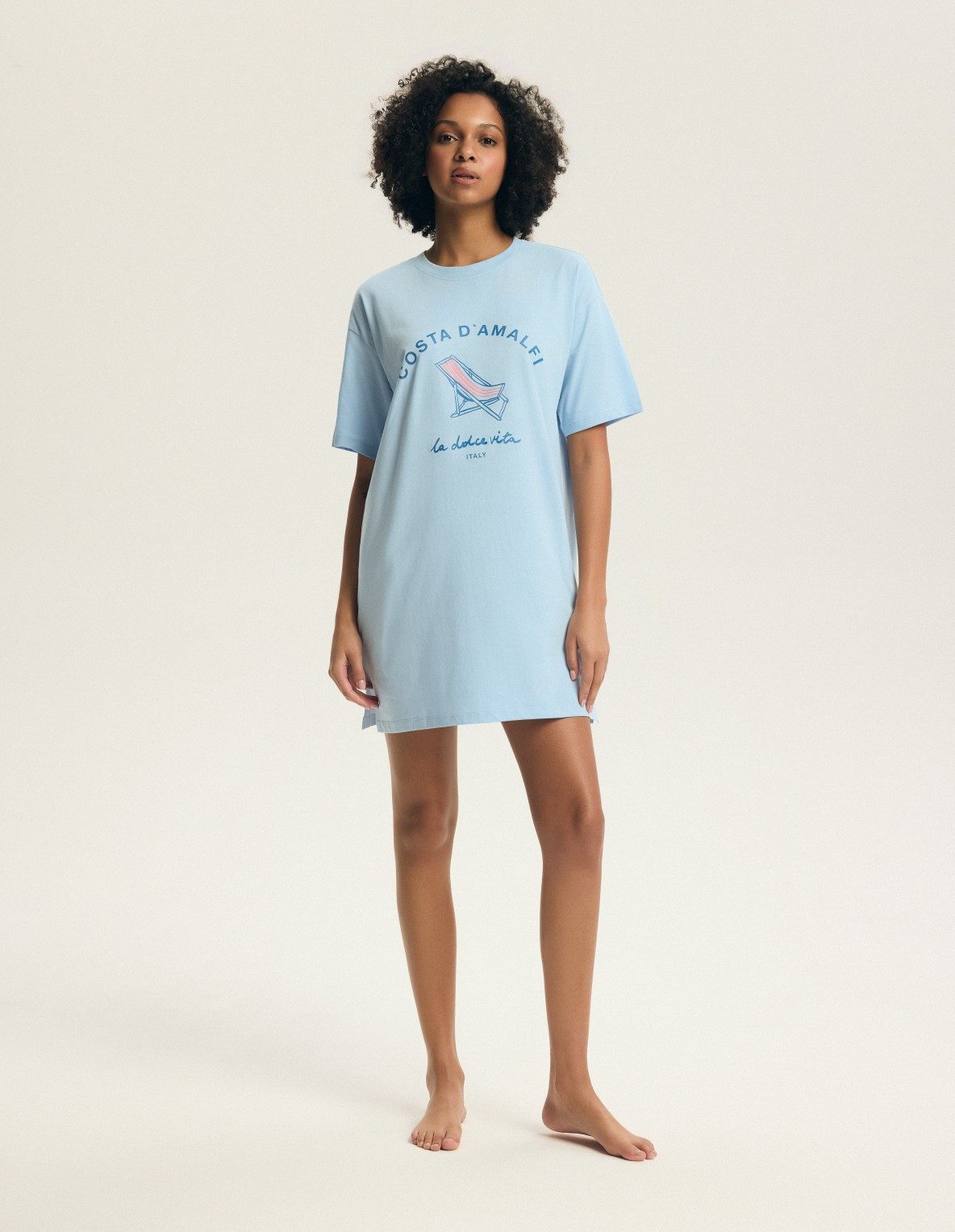 Henderson Nachthemd Nachthemd aus Baumwolle Kurzarm Print Rundhals hellblau Edris (1-tlg)