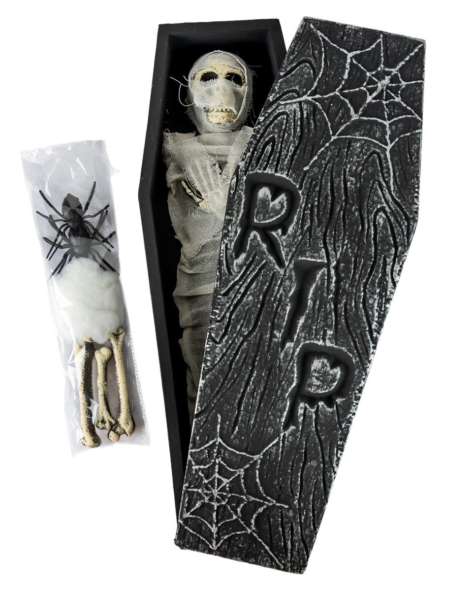 Horror-Shop Dekoobjekt Gruseliger Mumien Sarg mit Spinnen & Knochen 69 cm