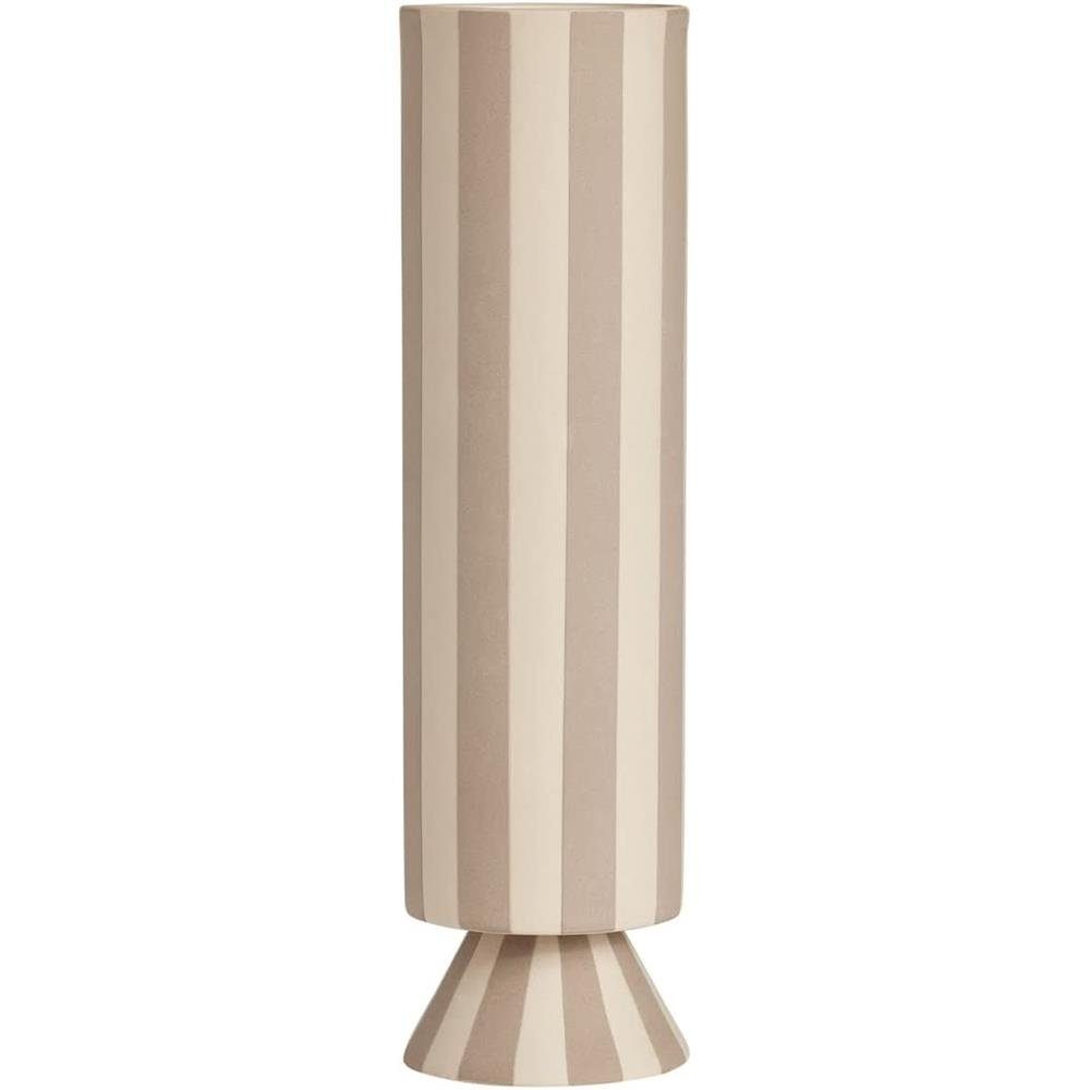 OYOY Dekovase Toppu High, Blumenvase Beige/Grau Hoch Schmal Gestreift Keramik 31 x 8,5 cm