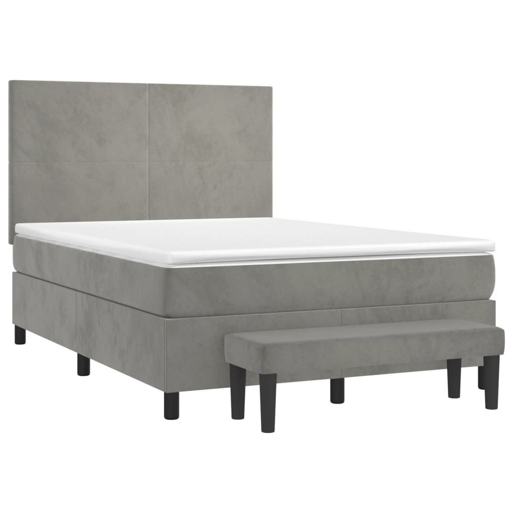 Bett Boxspringbett mit Matratze Hellgrau 140x200 cm Samt