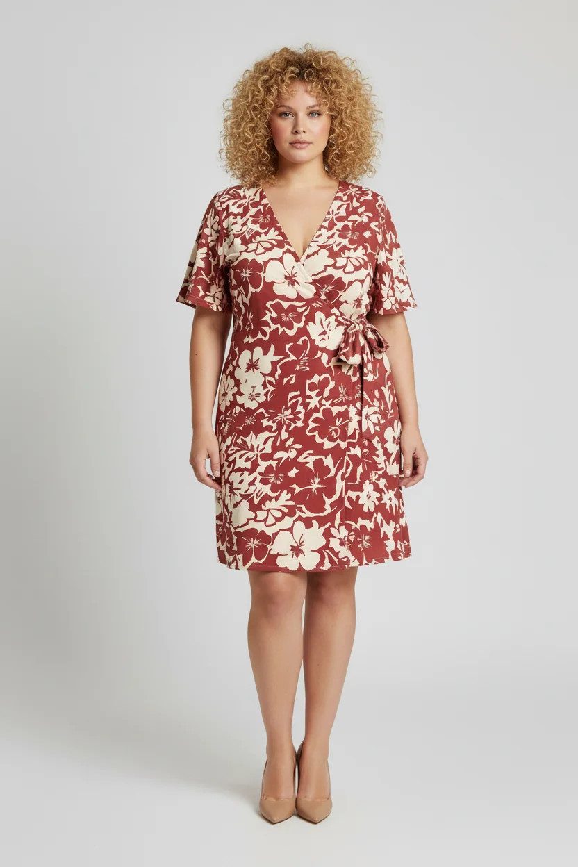 Midikleid Kurzarmkleid mit Blumenmuster