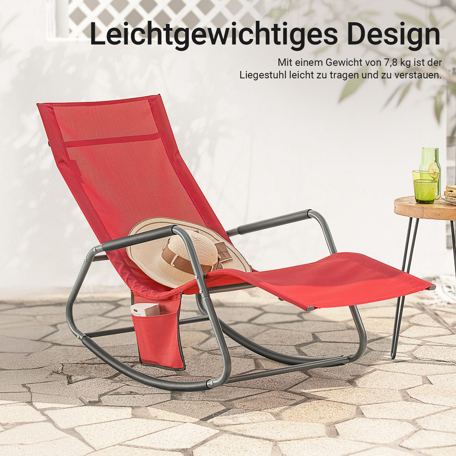 SoBuy Schaukelliege mit Seitentasche Metallrohr Kunstfasergewebe Rot OGS47- günstig online kaufen
