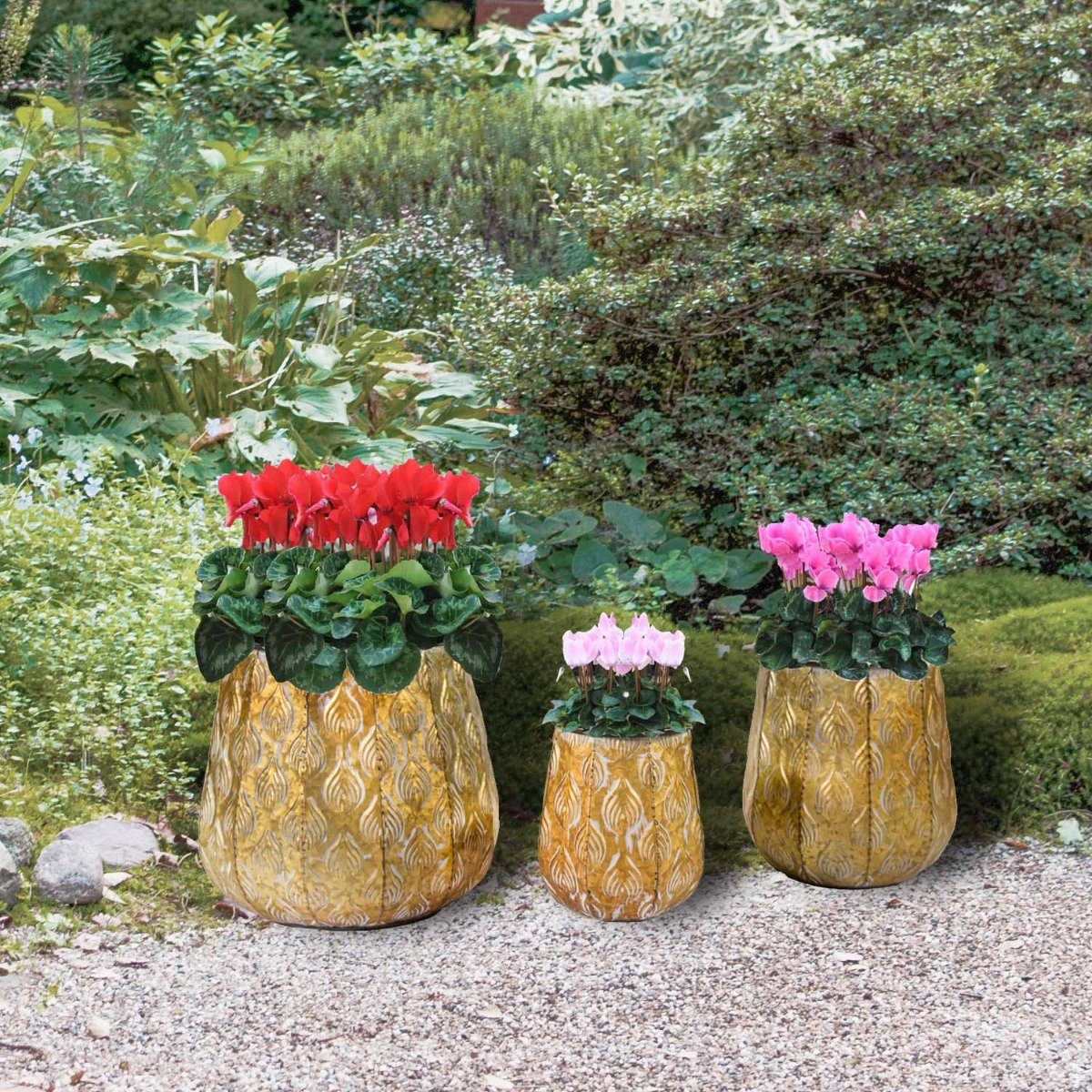 colourliving Blumentopf Pflanztopf Zinktopf Cauldron Serie Gold 19cm rund (1 St., 1x Pflanztopf), langlebig, dekorativ, handbemalt