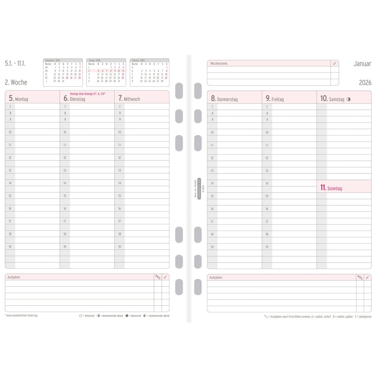 CHRONOPLAN Terminplaner Jahres-Set Wochenplan A5 1 Woche/2 Seiten 2026