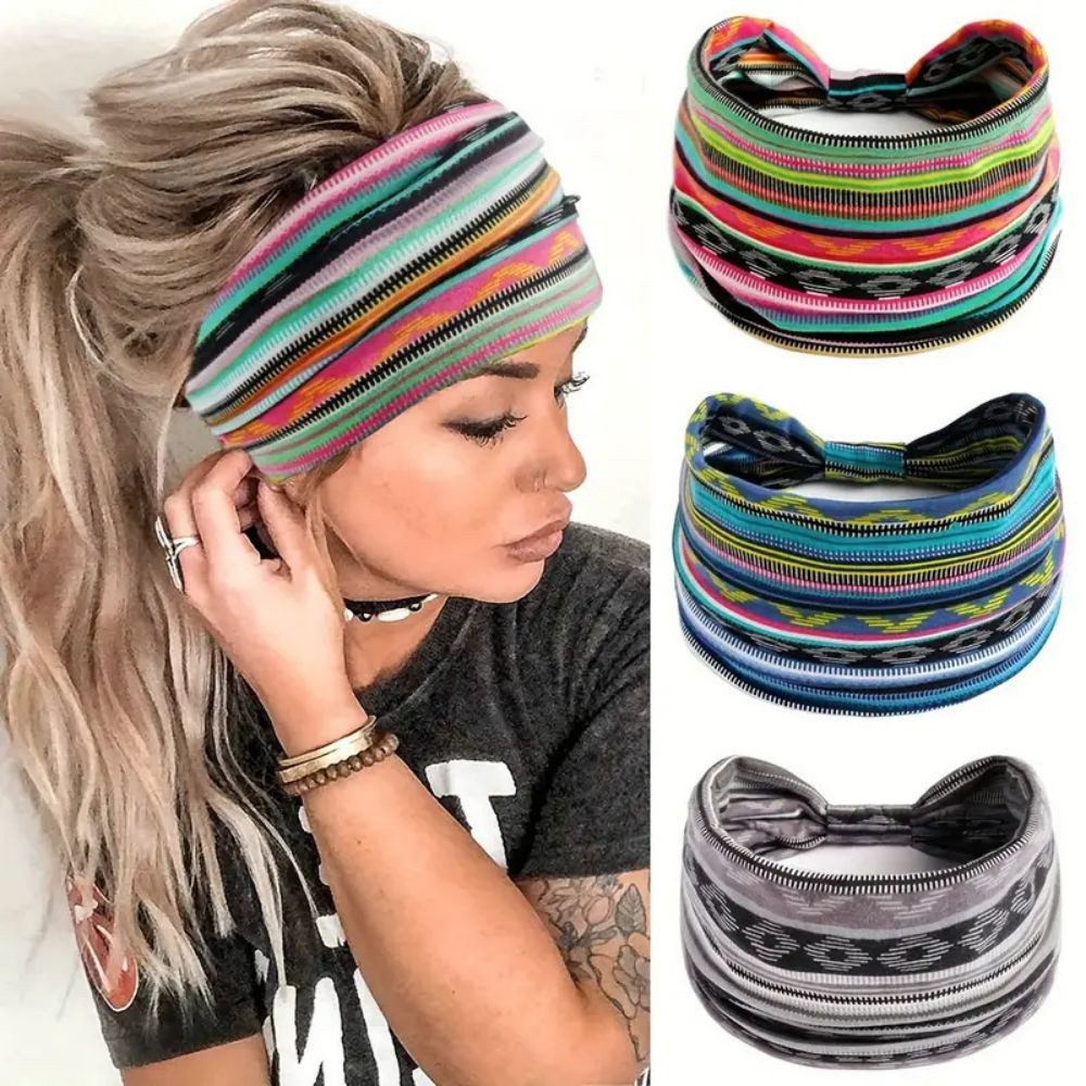 Fivejoy Haarband 3pcs Damen Boho Stirnband, Breit elastisch mehrfarbig, 3-tlg., weich, sehr angenehm zu tragen