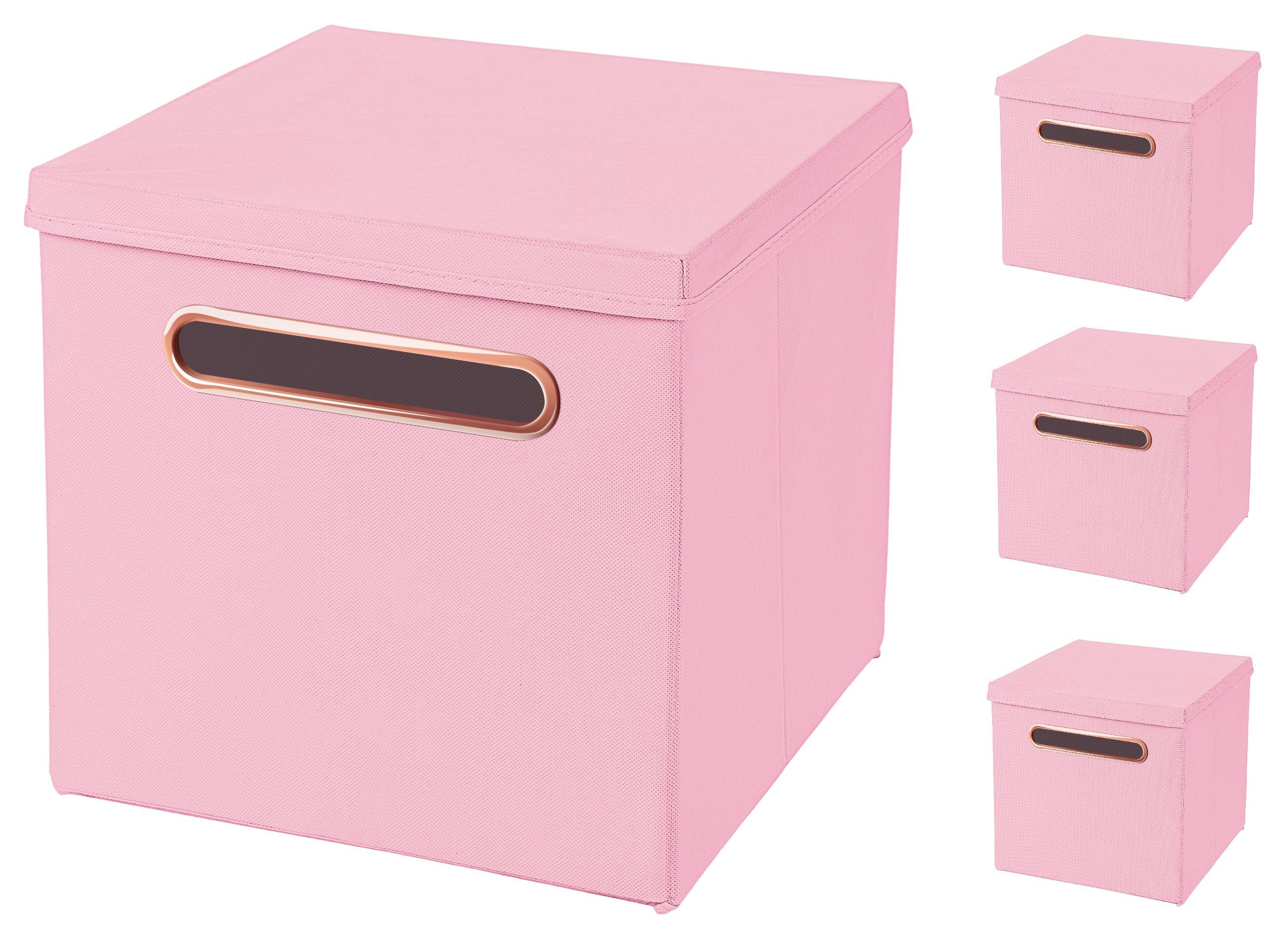 StickandShine Faltbox 4 Stück 32,5 x 32,5 x 32,5 cm Faltbox mit Deckel  Rosegold Griff Stoffbox Aufbewahrungsbox 4er SET in verschiedenen Farben  Luxus Faltkiste