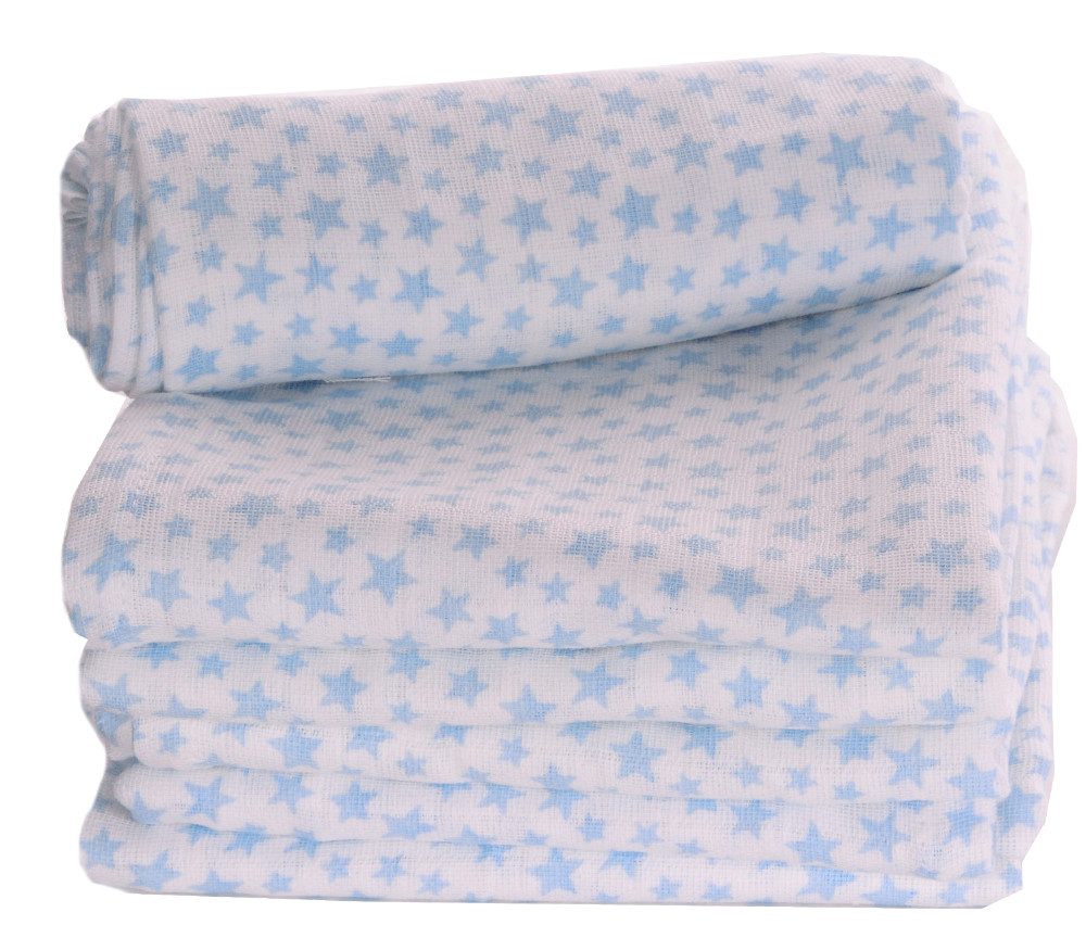 La Bortini Stoffwindeln 10er Pack Stoffwindeln Mullwindeln Babytücher Spucktücher in Weiß, aus reiner Baumwolle, mit blauen Sternchen
