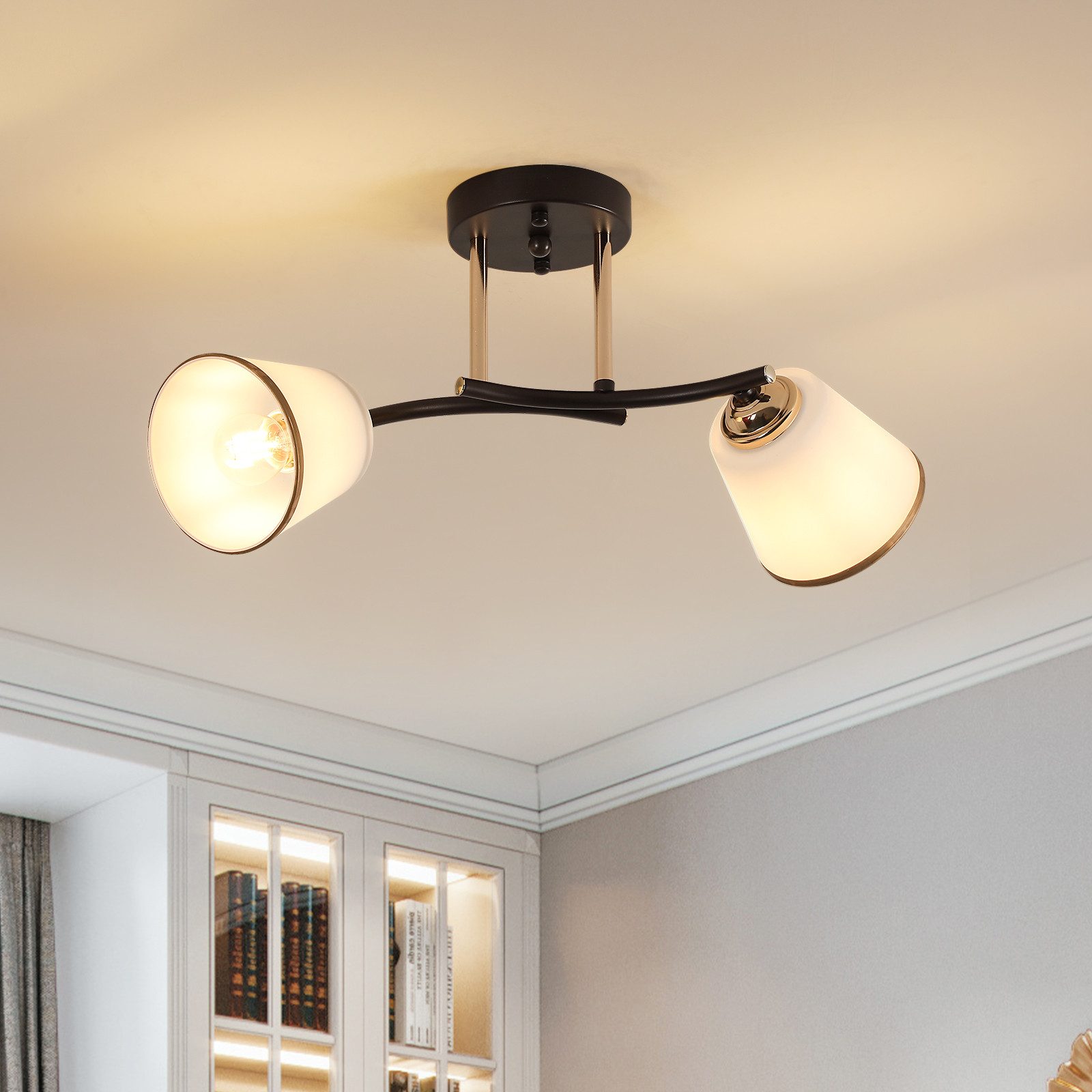 Riserva Deckenleuchten Moderne 2-flammige Deckenleuchte mit Glas, E27, Metall, 47cm