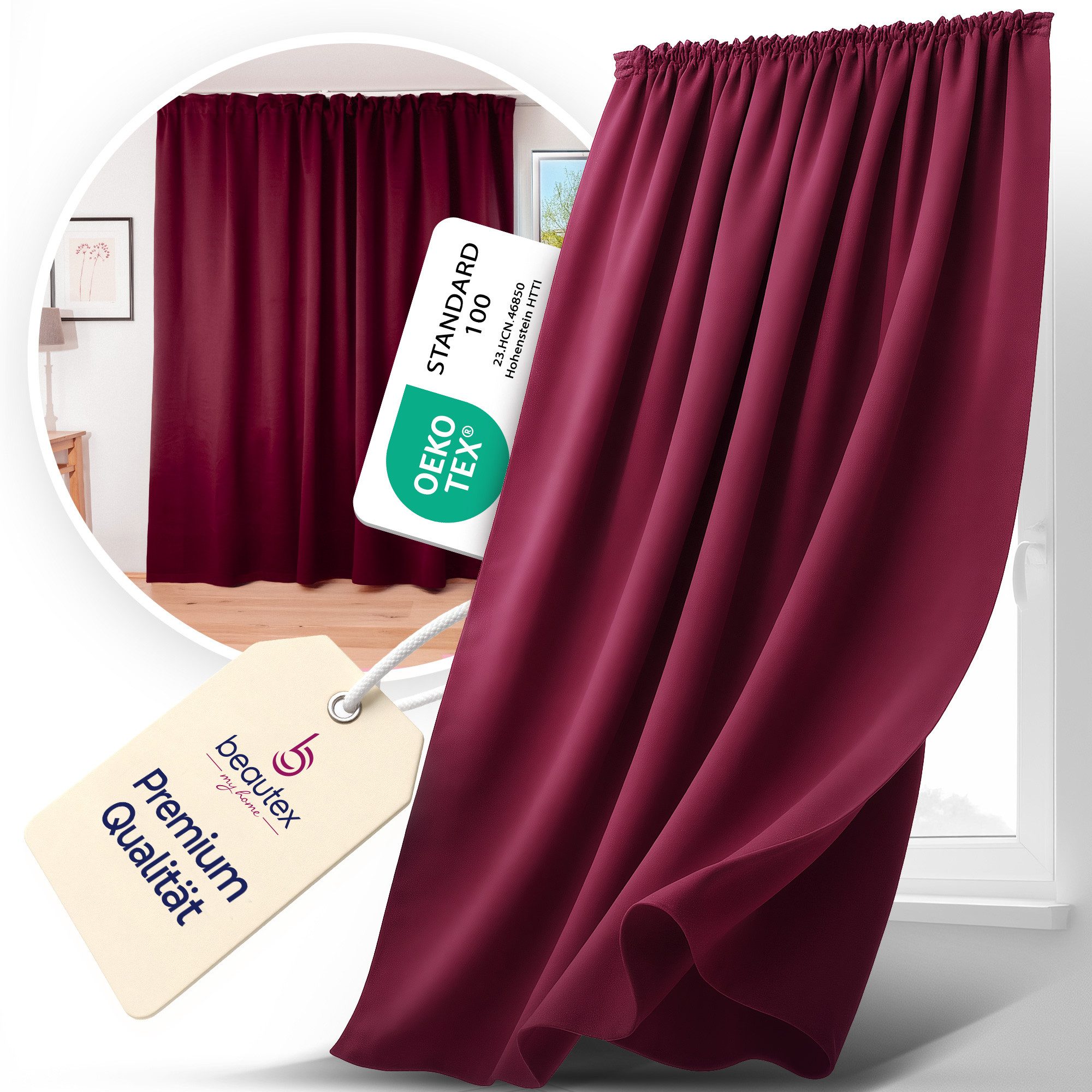 Beautex Verdunkelungsvorhang 2er Set Verdunkelungsgardine mit U-Band, Blackout Vorhang abdunkelnd (2 St), Kräuselband, verdunkelnd
