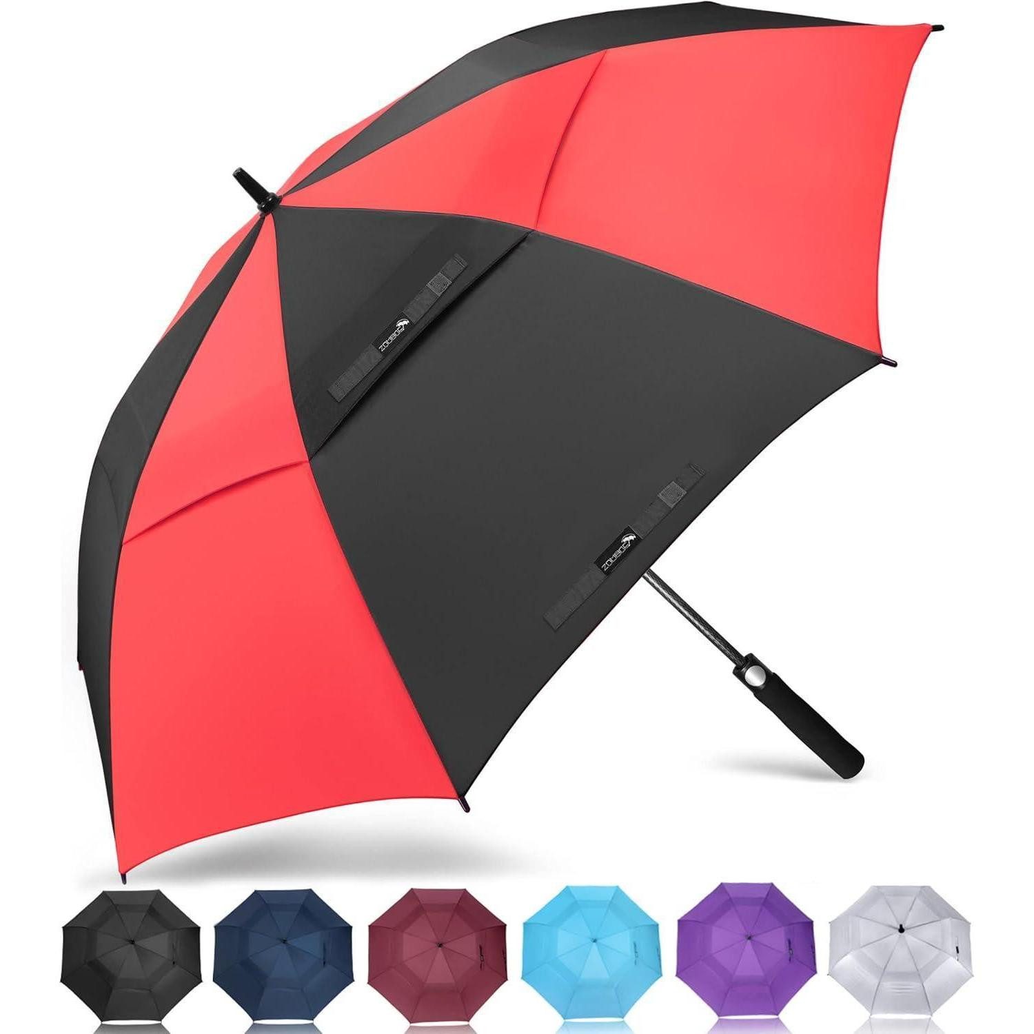 LuxusKollektion Golfregenschirm Regenschirm groß sturmfest Golf Herren Damen 2 Schwarz Rot 172CM XXL