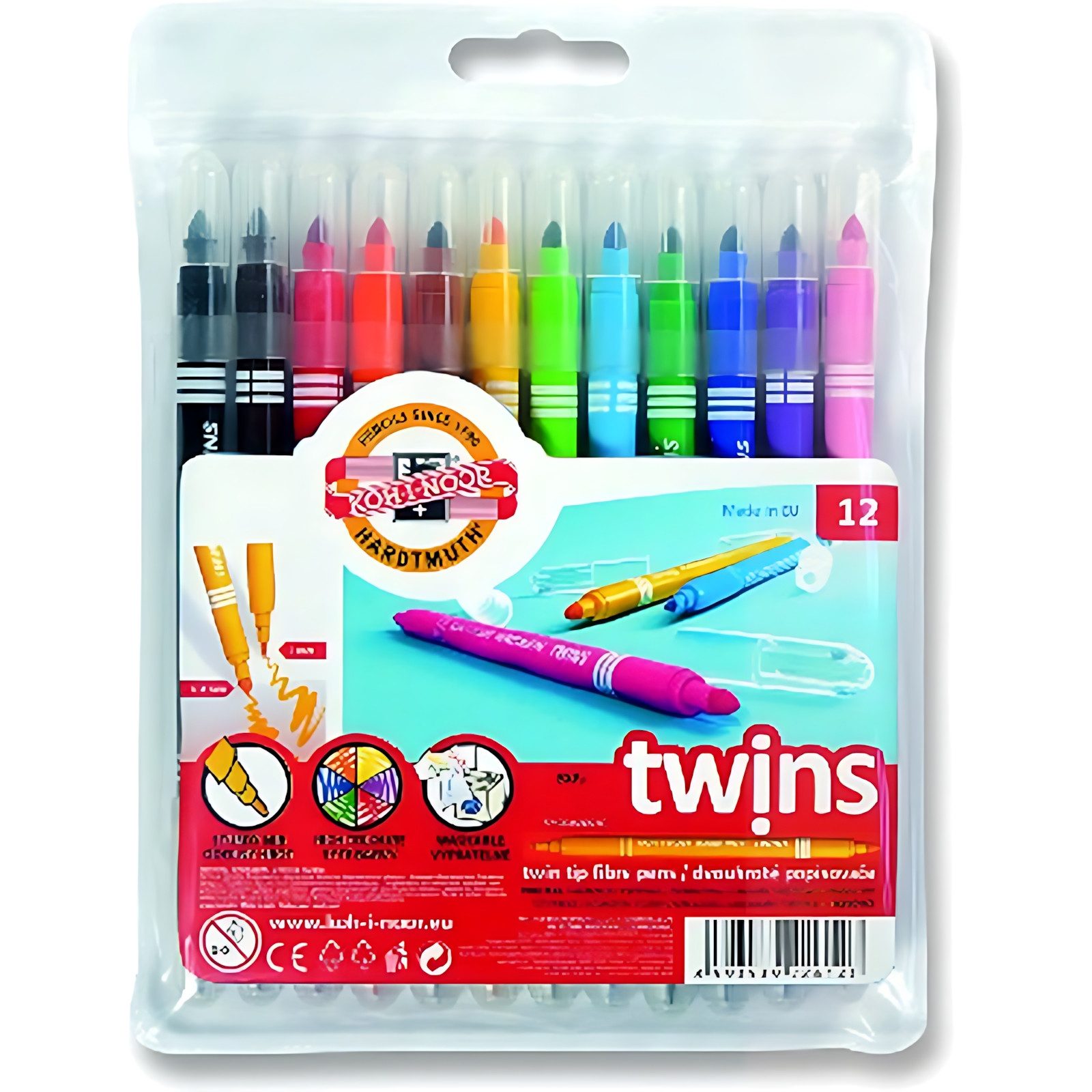 KOH-I-NOOR Malstift KOH Fasermaler Doppelfaserpens Dick - Dünn 12er PP-Hülle