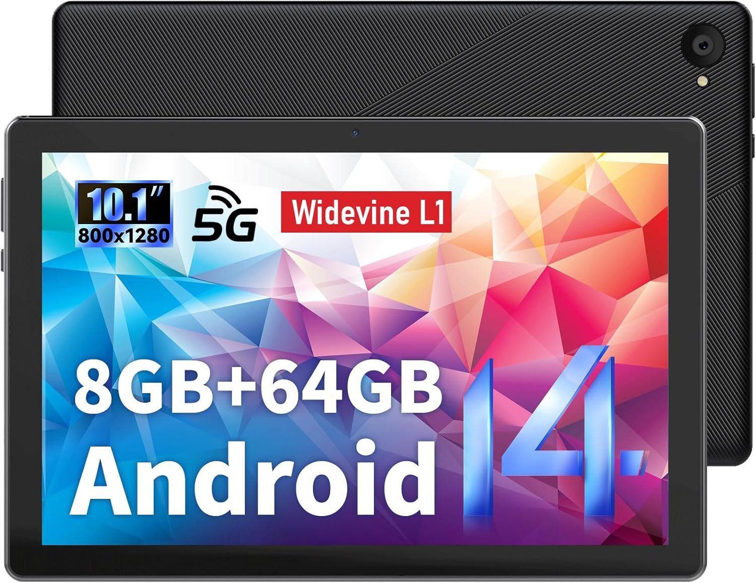 BUFO 10 Zoll 3 GB RAM 64 GB ROM 1280x800 HD IPS 5000mAh WiFi 6 Android 14 Tablet (10", 64 GB, Android, WIFI, Gesichtserkennung, GMS Certificación Widevine L1, 5G/2.4G WiFi)