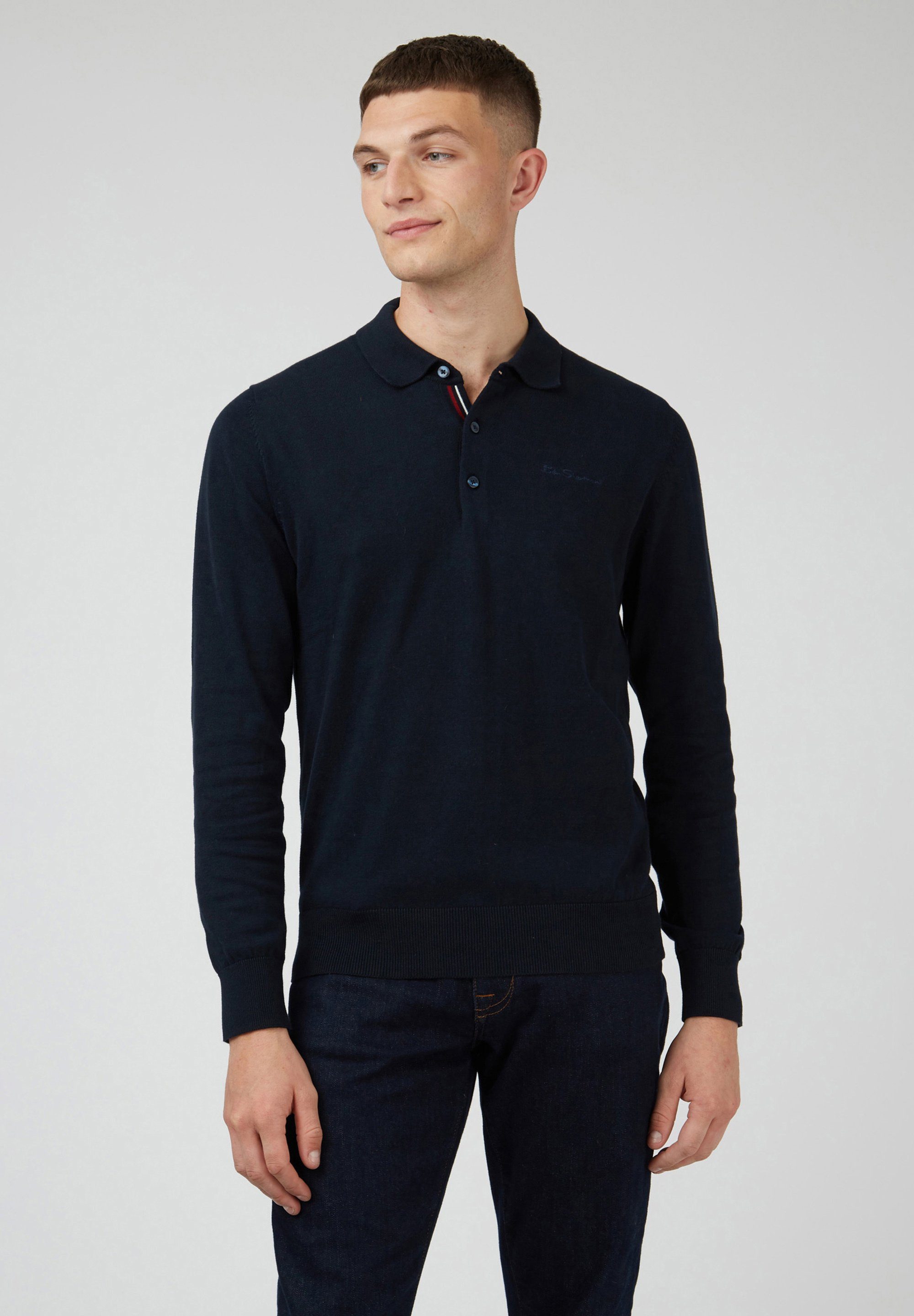 Ben Sherman 3-Knopf-Verschluss Knitted Long Poloshirt Polo Sleeve Signature dark navy