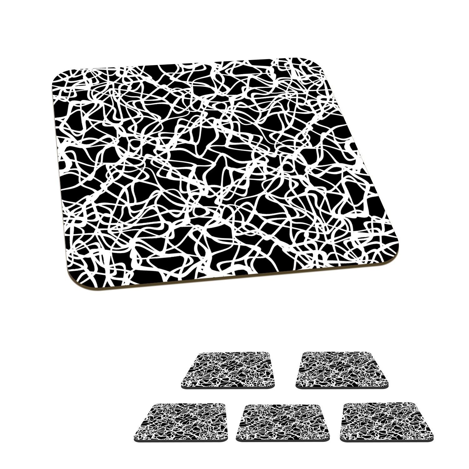 MuchoWow Glasuntersetzer Muster - Abstrakt - Schwarz und Weiß, Zubehör für Gläser, 6-tlg., Glasuntersetzer, Tischuntersetzer, Korkuntersetzer, Untersetzer, Tasse