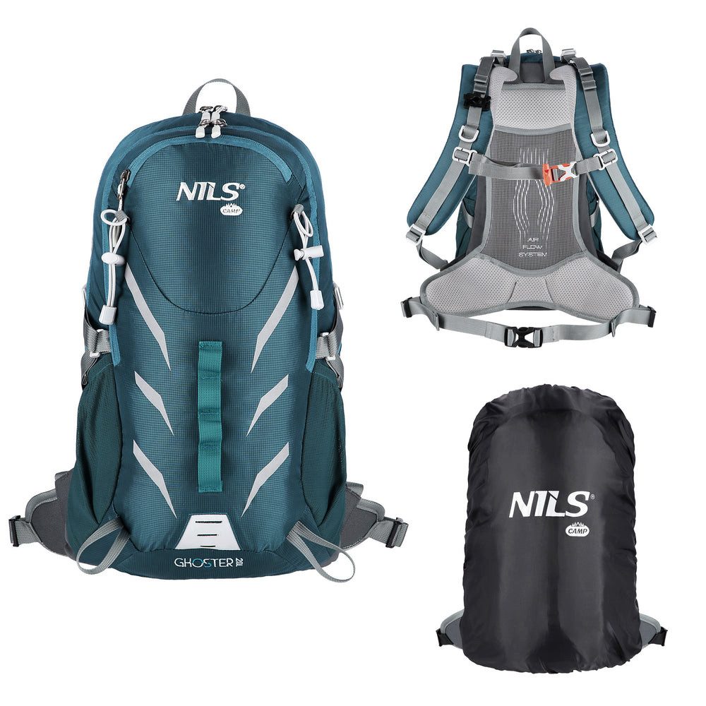 NILS CAMP Trekkingrucksack Wanderrucksack Tagesrucksack Fahrradrucksack (Spar-Set, 1-tlg., 48 x 28 x 18 cm), 20 l, Stahlgestell, Regenhülle, Trinkfach