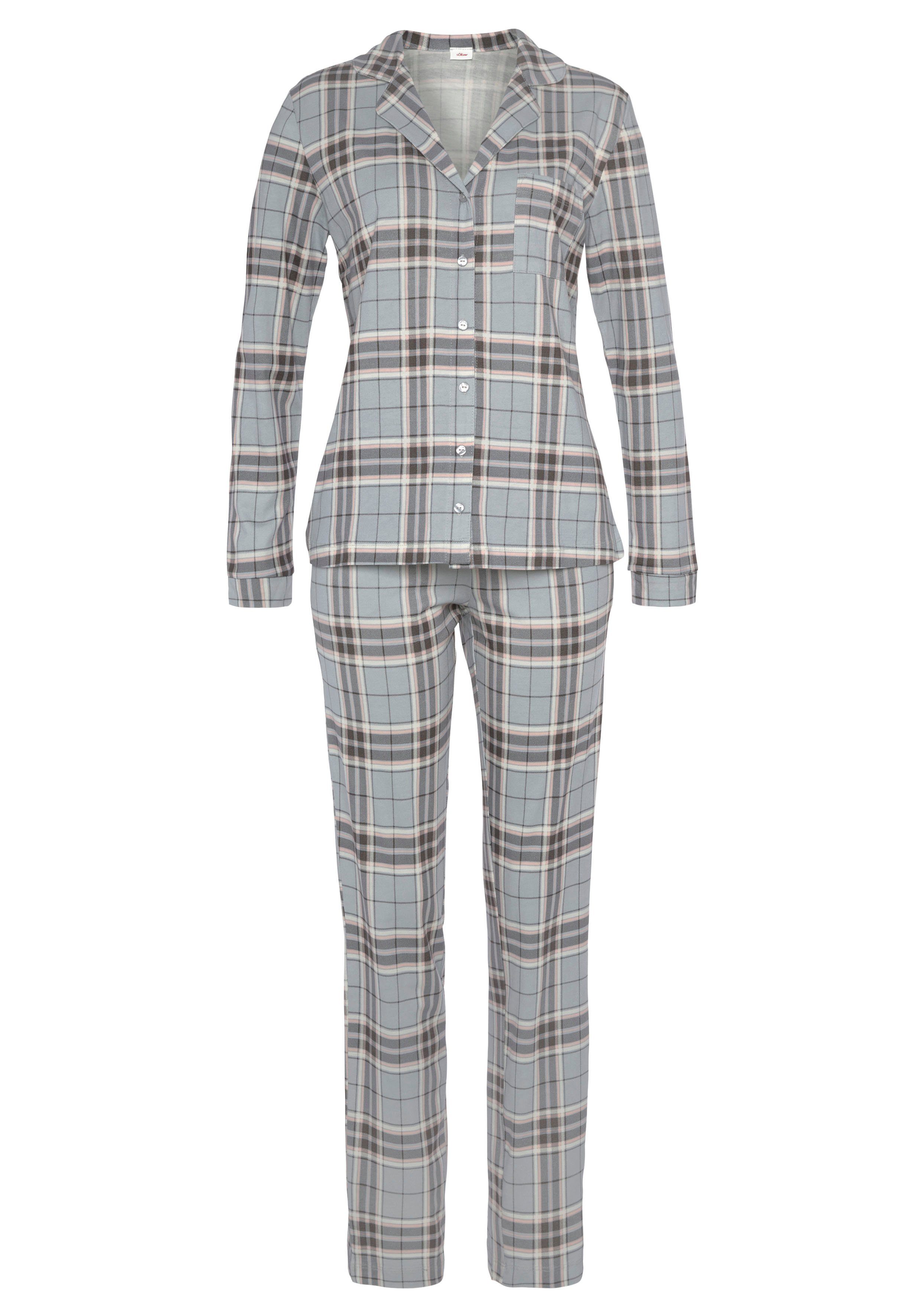 Pyjama grau-kariert s.Oliver mit tlg) (2 Muster schönem