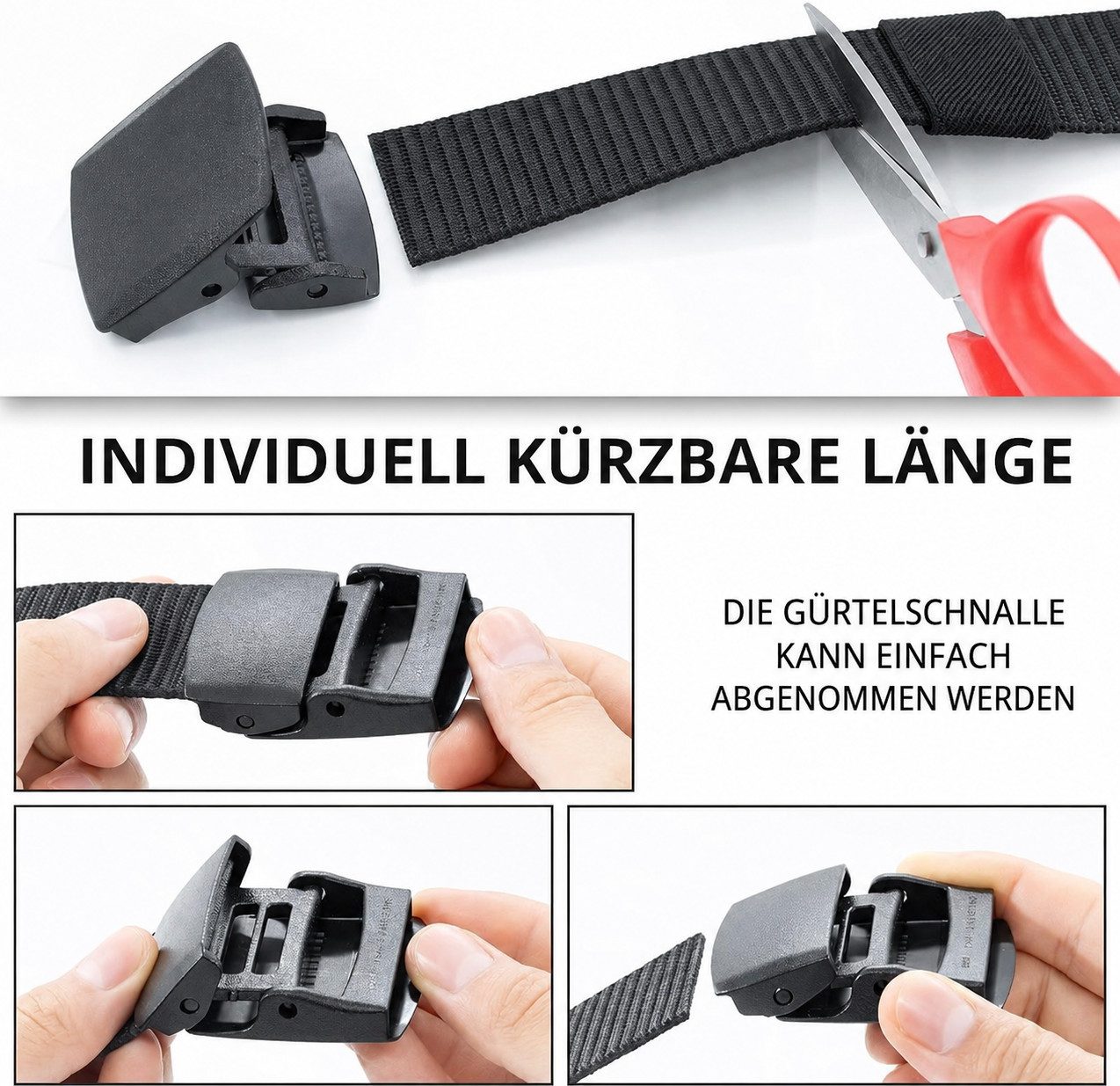 ibettertec Hüftgürtel Gürtel Herren, Arbeitsgürtel Herren, (verstellbarer Nylon-Stoffgürtel für Outdoor, metallfreie Schnalle, schnelle Flughafenkontrolle) für  – Bild 4 von 5