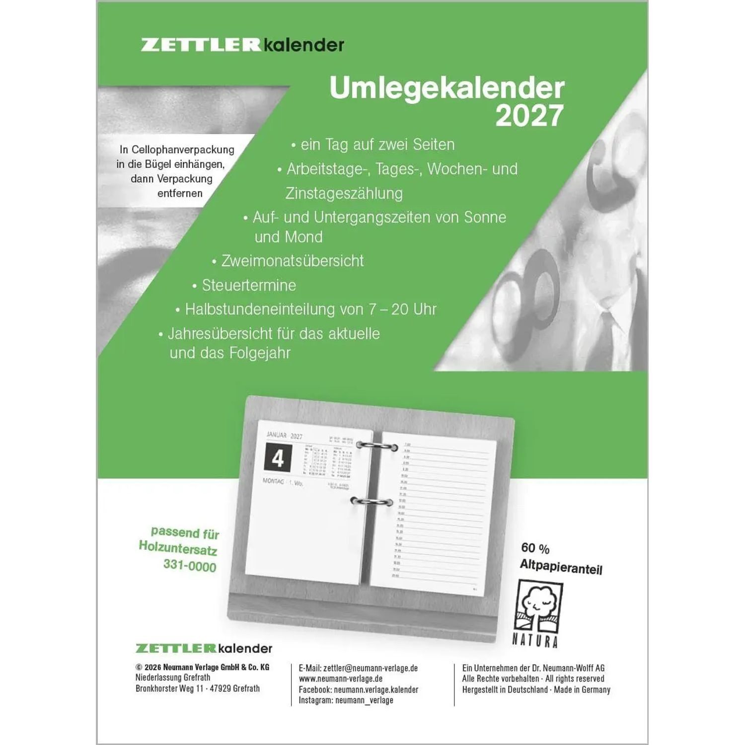 Schreibtischkalender Umlegkalender 1T/2S 8x10,8 2027