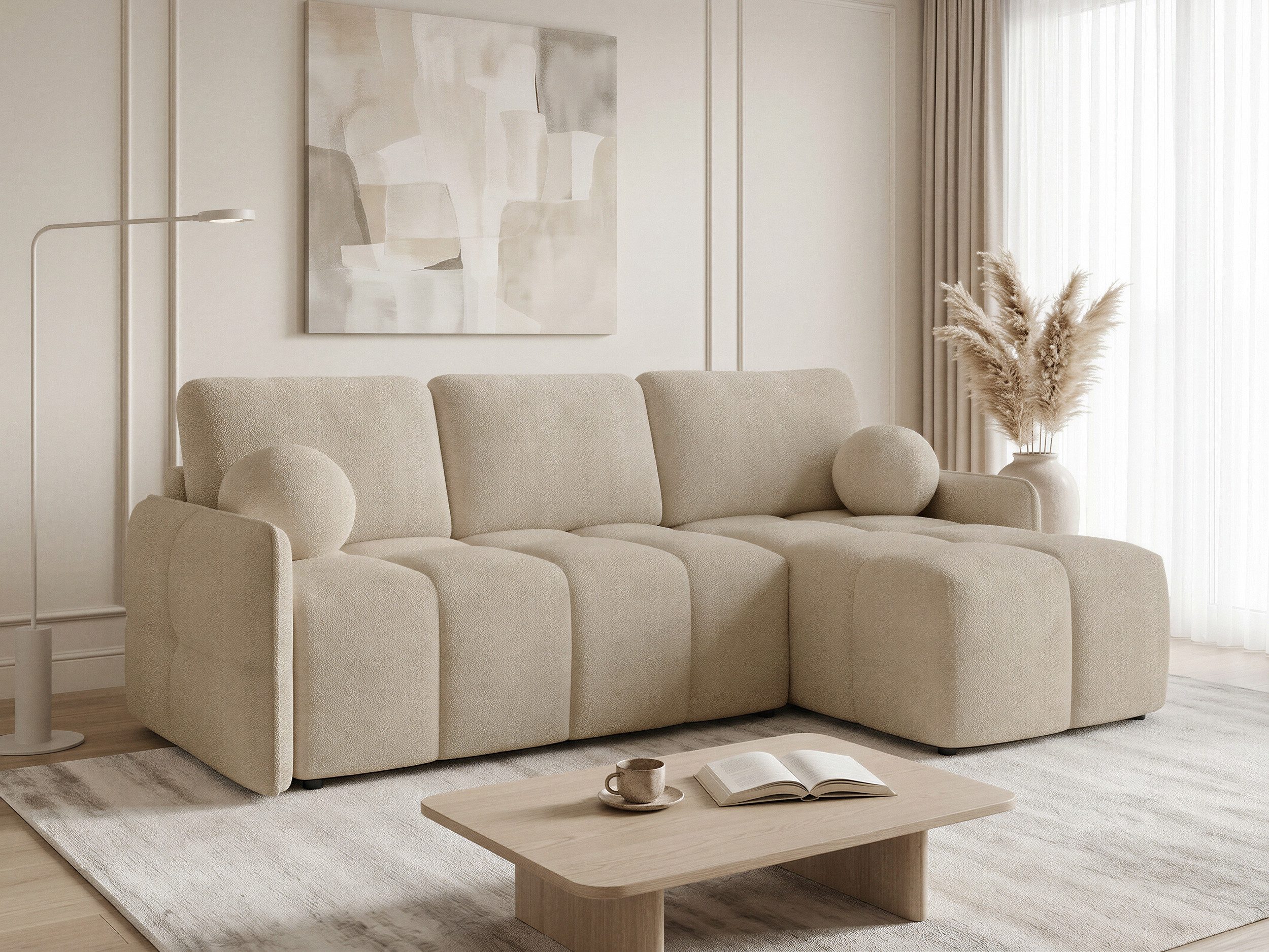 Sofnet Ecksofa Nubo, mit Schlaffunktion und Bettkasten, Schlafsofa mit Wellenfeder, L-Form Couch, Bettfunktion, Bouclé