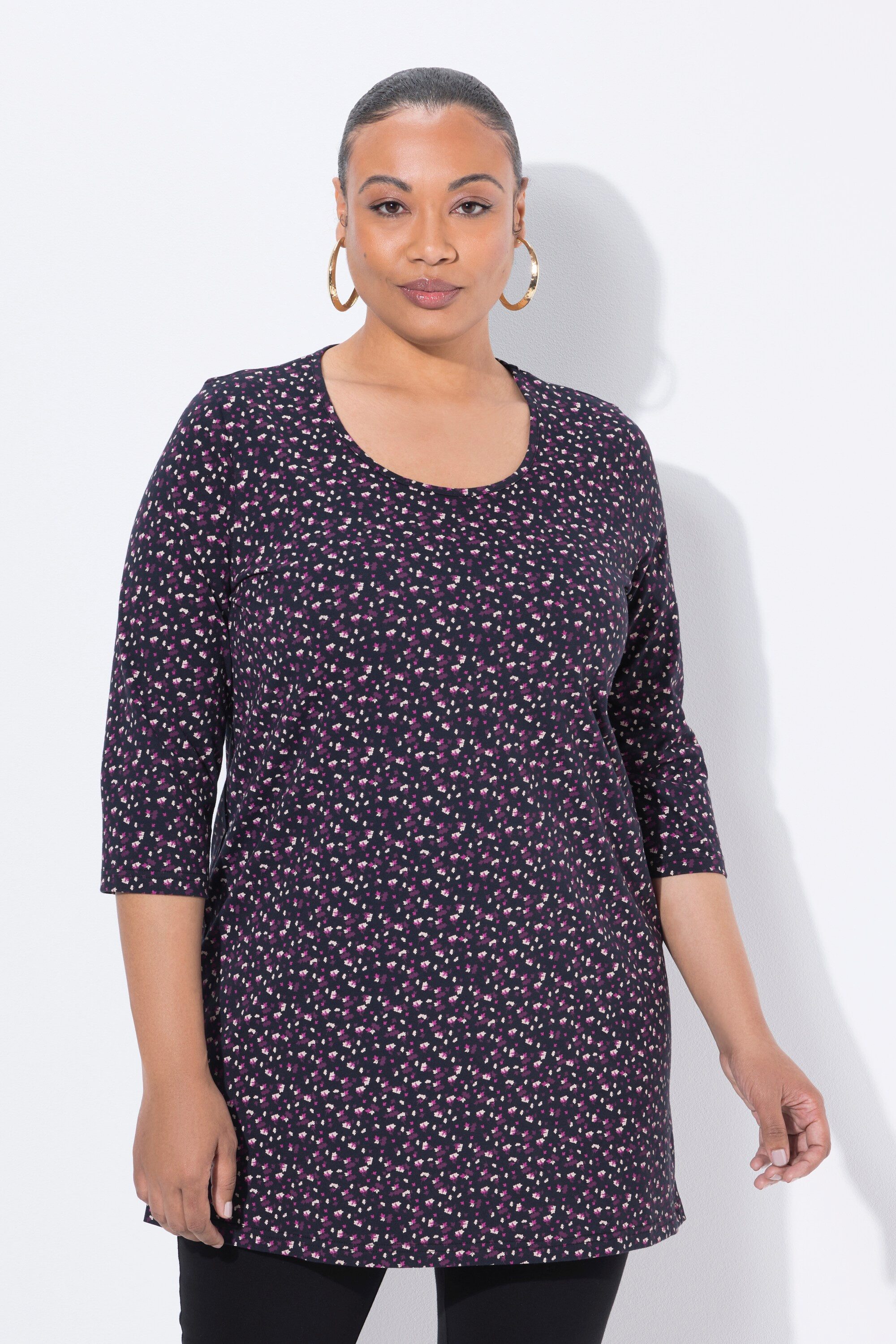 Ulla Popken Longshirt Longshirt A-Linie Rundhalsausschnitt 3/4-Arm günstig online kaufen