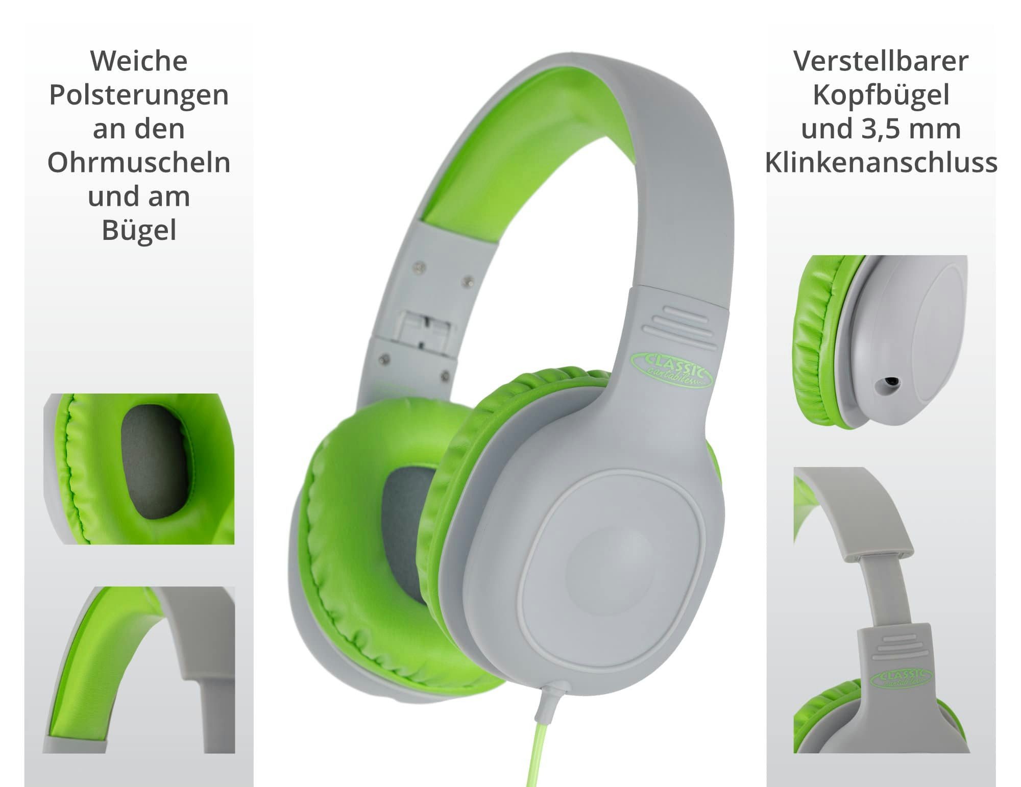 Classic Cantabile KKH-10 GY Kinderkopfhörer Grau - Perfekter Sound für kleine Musikfans Kinder-Kopfhörer (Sharing-Funktion, Sharing-Funktion: Musik mit Freunden über AUX-Buchse teilen)