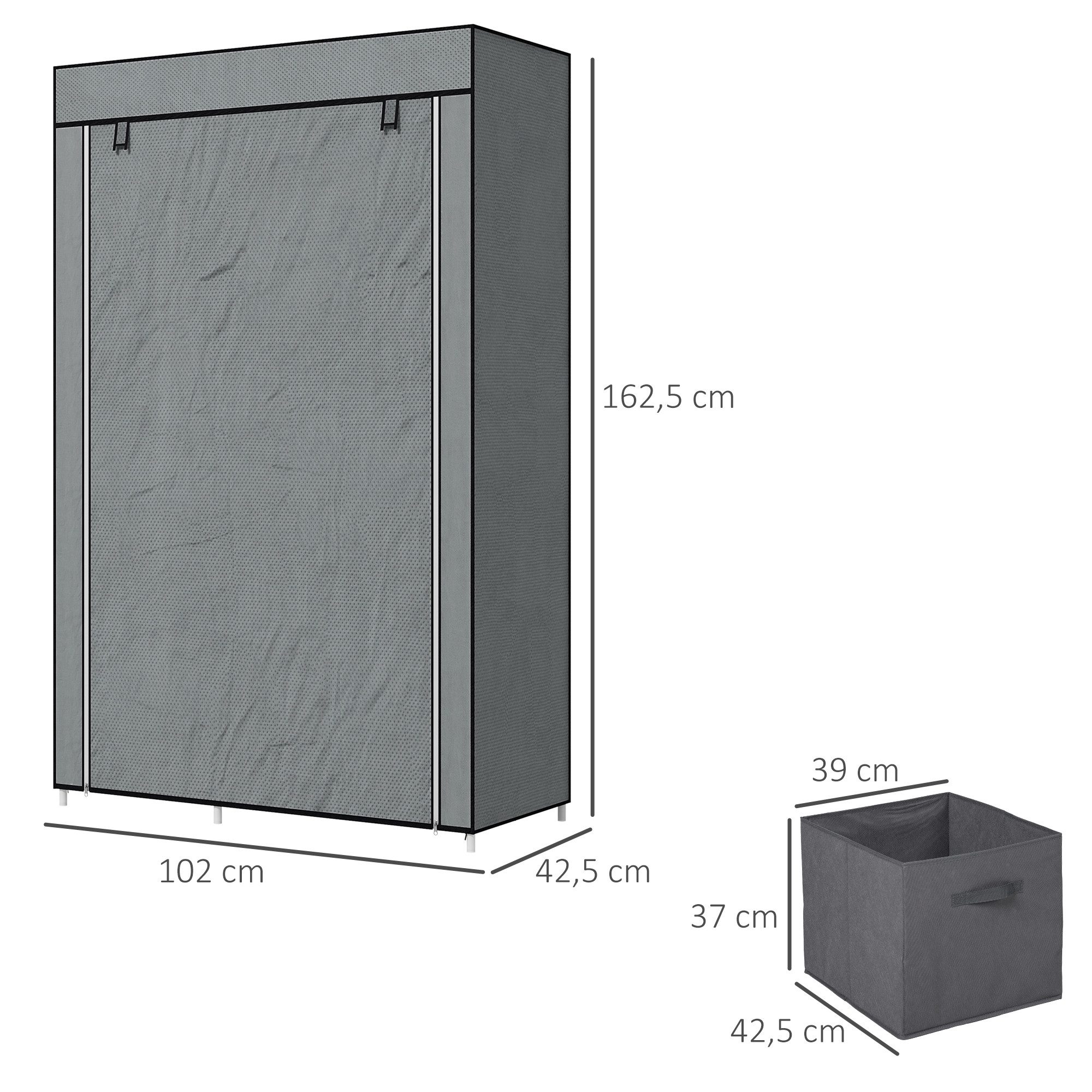 HOMCOM Stoffschrank Faltschrank mit Schubladen Kleiderstange (Garderobe, 1-St., Kleiderschrank) Dunkelgrau, 102 x 42,5 x 162,5 cm