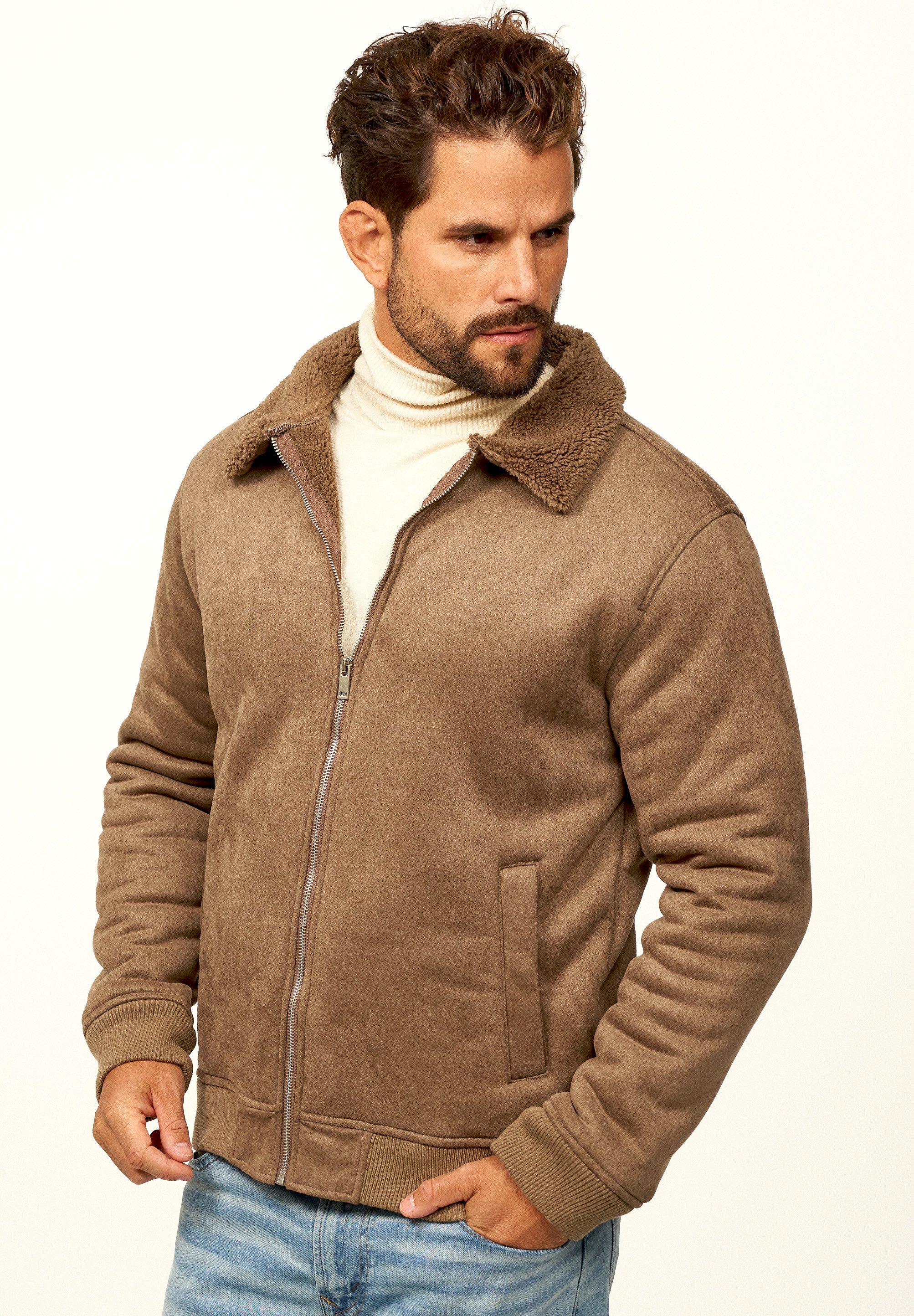 OneRedox Blouson als Weiche Übergangsjacke in Lammfell-Optik Herren Blousonjacke als Winterjacke Bomberjacke