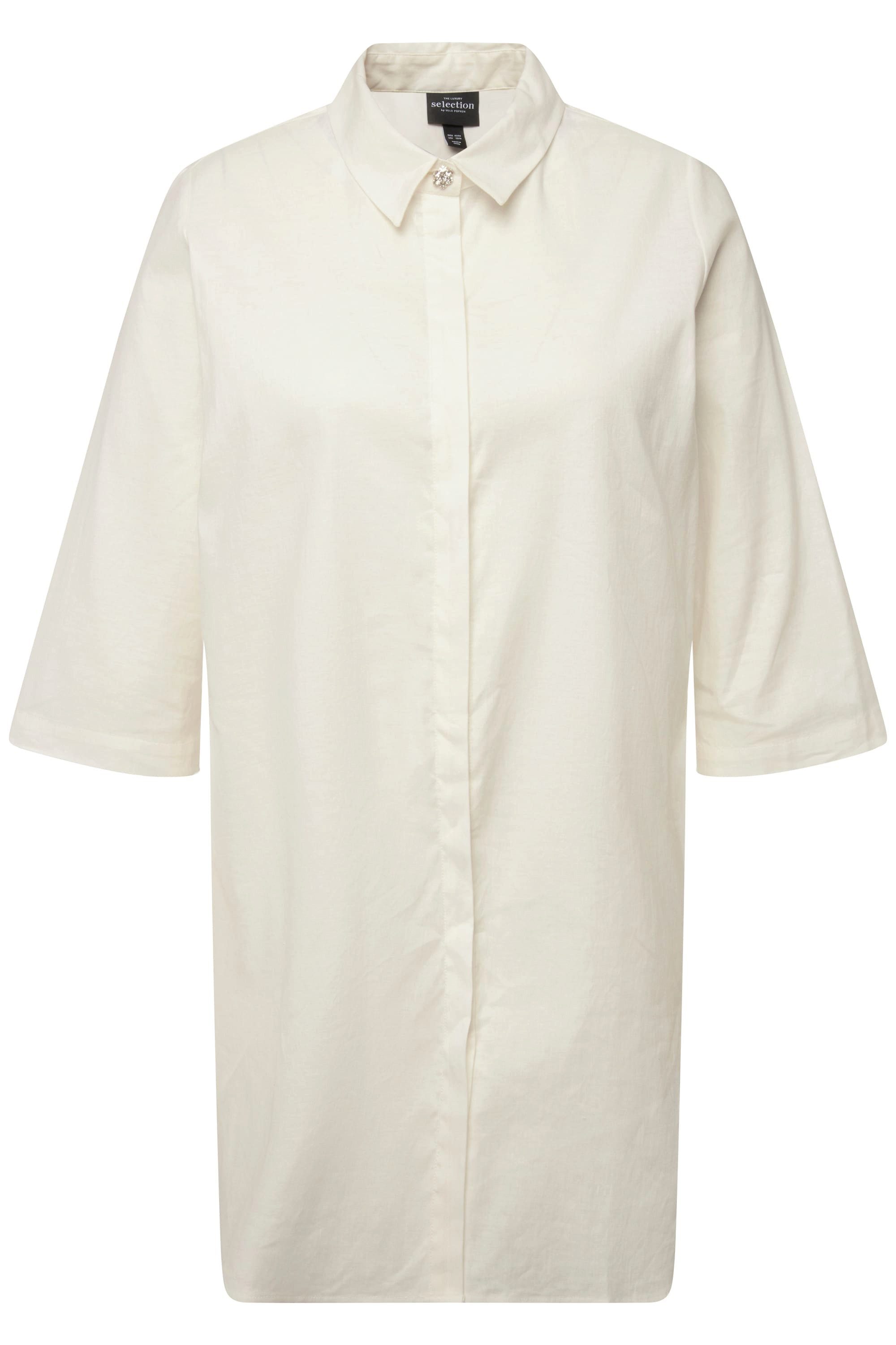 Ulla Popken Hemdbluse Bluse Leinenmix A-Linie günstig online kaufen
