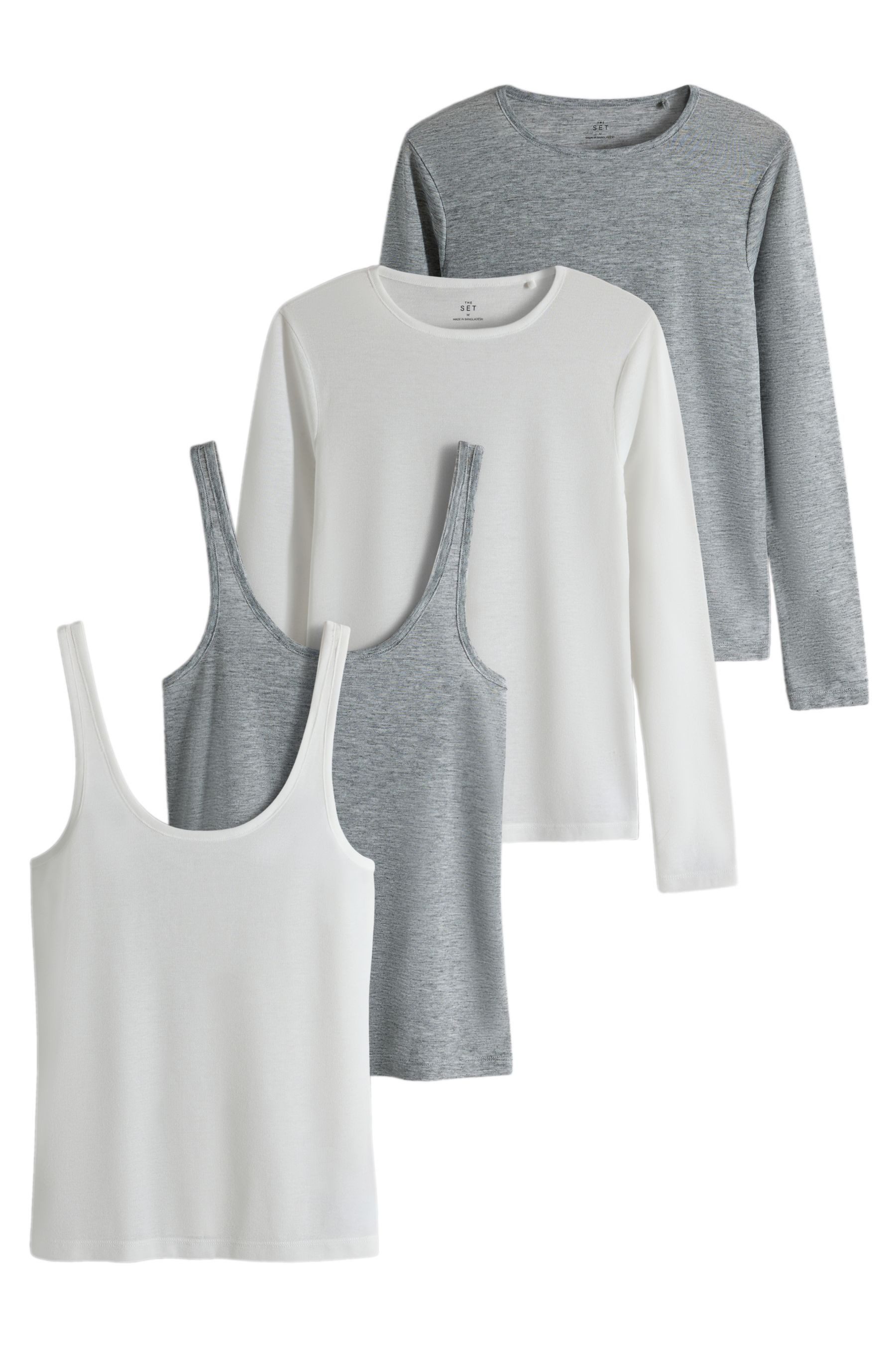 The Set Top & Langarmshirt The Set Transparentes Langarmshirt und Top im Set, (4-tlg)