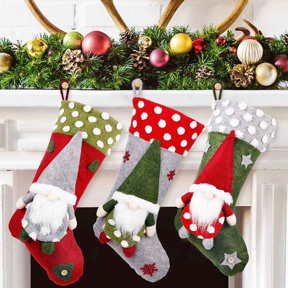 Rosnek Christbaumschmuck Geschenktüte, für Neujahr Socken Weihnachtsbaum Deko (6-tlg), Weihnachtsstrumpf (Rot+Grün+Grau)*2