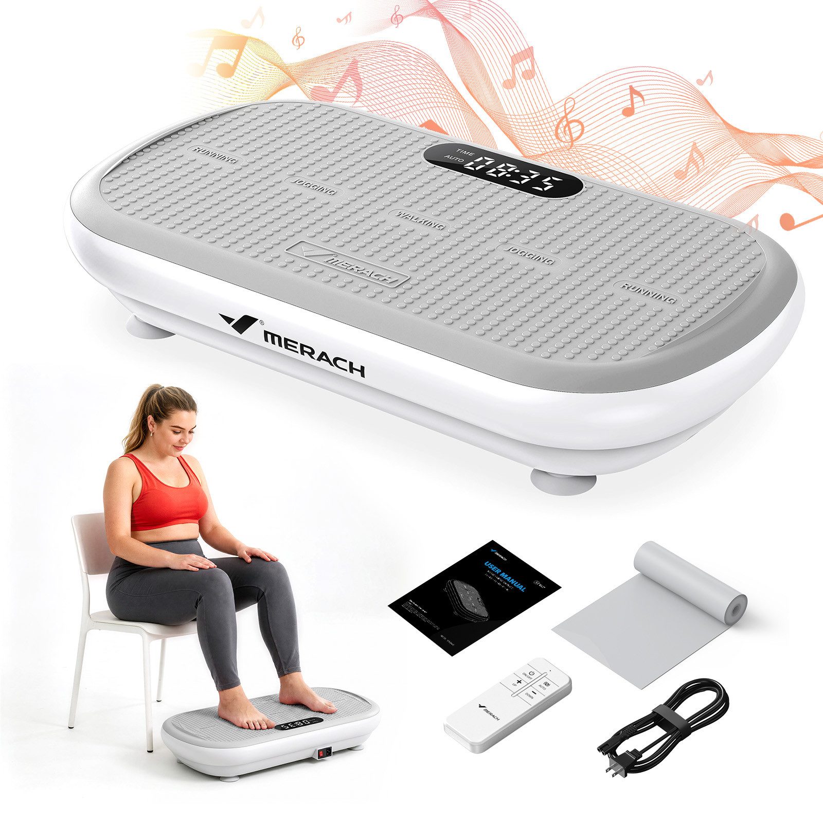 MERACH Vibrationsplatte Bluetooth-Trainingsgerät, bis zu 200 kg belastbar, 200 W, 10 Intensitätsstufen, (1 tlg), Ganzkörpertraining, intensiver Muskelaufbau, robuste Bauweise