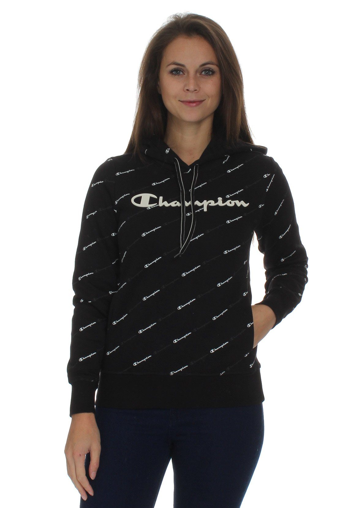 Champion Kapuzensweatshirt Champion Kapuzenpullover Damen 113208 F20 KL001 NBK/ALLOVER Schwarz