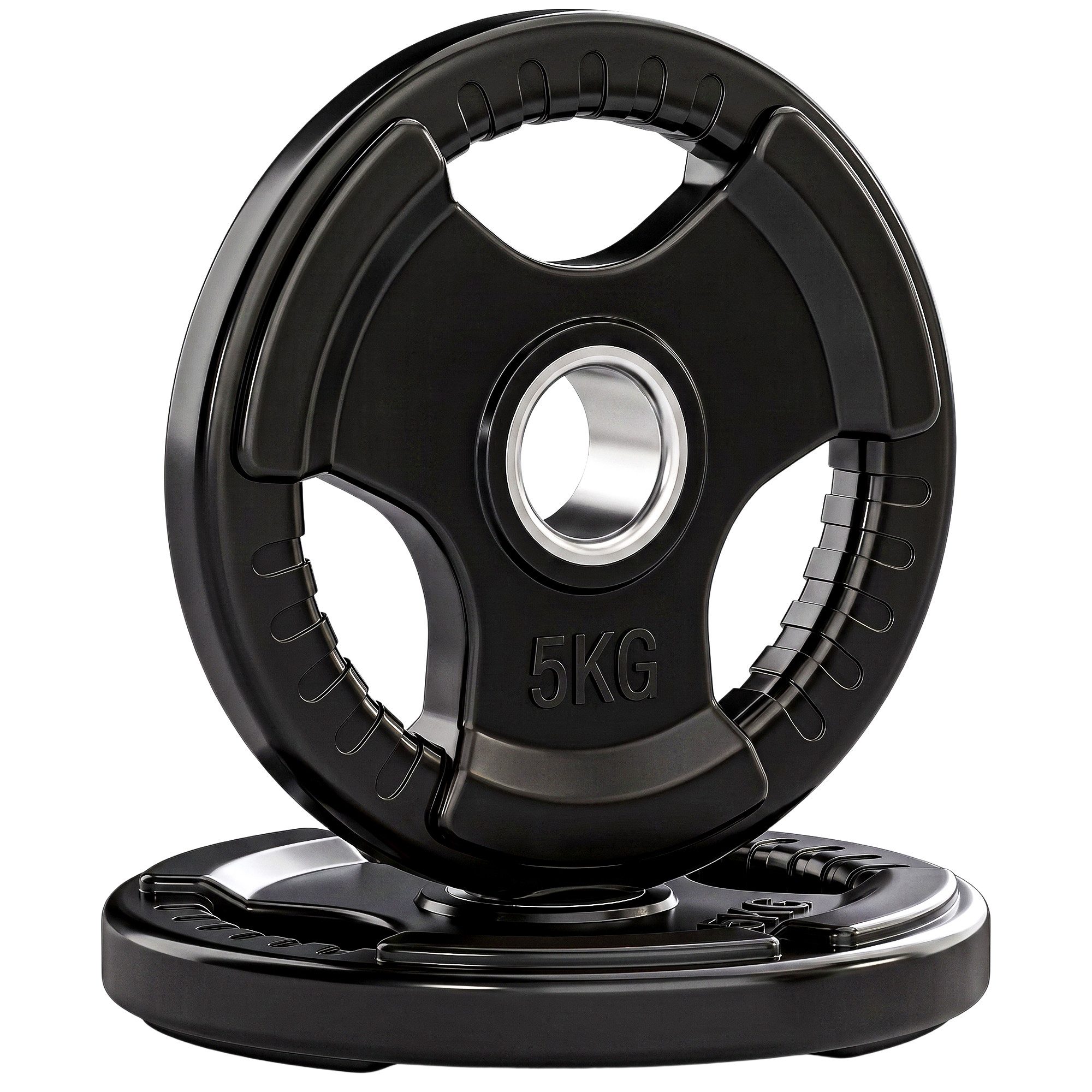 SPORTNOW Hantelscheiben 2er-Set, Tri-Grip 2 x 5 KG gummierte Olympiascheiben, 10 kg, (mit 5 cm Bohrung, drei Griffen, 2-tlg., Gewichtsscheiben), für Gewichtheben, Krafttraining