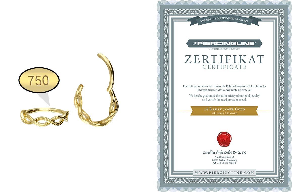PIERCINGLINE Nasenpiercing 18 Karat Gold Segmentring Clicker DOPPELT GEDREHT Ohrpiercing Septum (Clicker, 1-tlg), Ohrpiercing für Conch, Helix, Tragus, Daith, Lobe